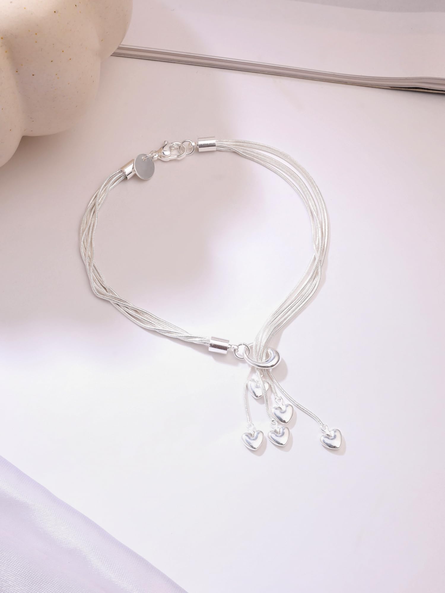 Yellow Chimes Elvora Bracelet for Women Silver Charm Bracelets | Silver Toned Heart Shaped Hanging Charm Bracelet for Girls | Birthday Gift for Women Valentine Gift for Girls