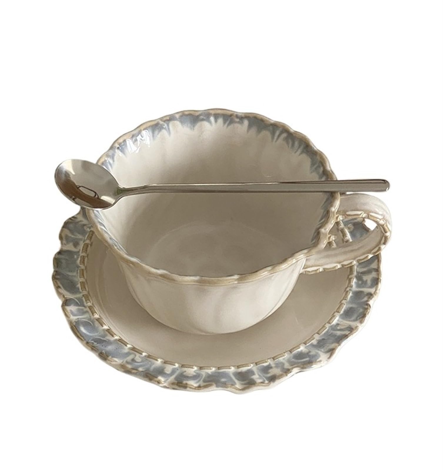 Juego de taza café cerámica 300 ml, juego, té negro la tarde, platos y cuchara Para Todo Tipo de Bebidas(03)