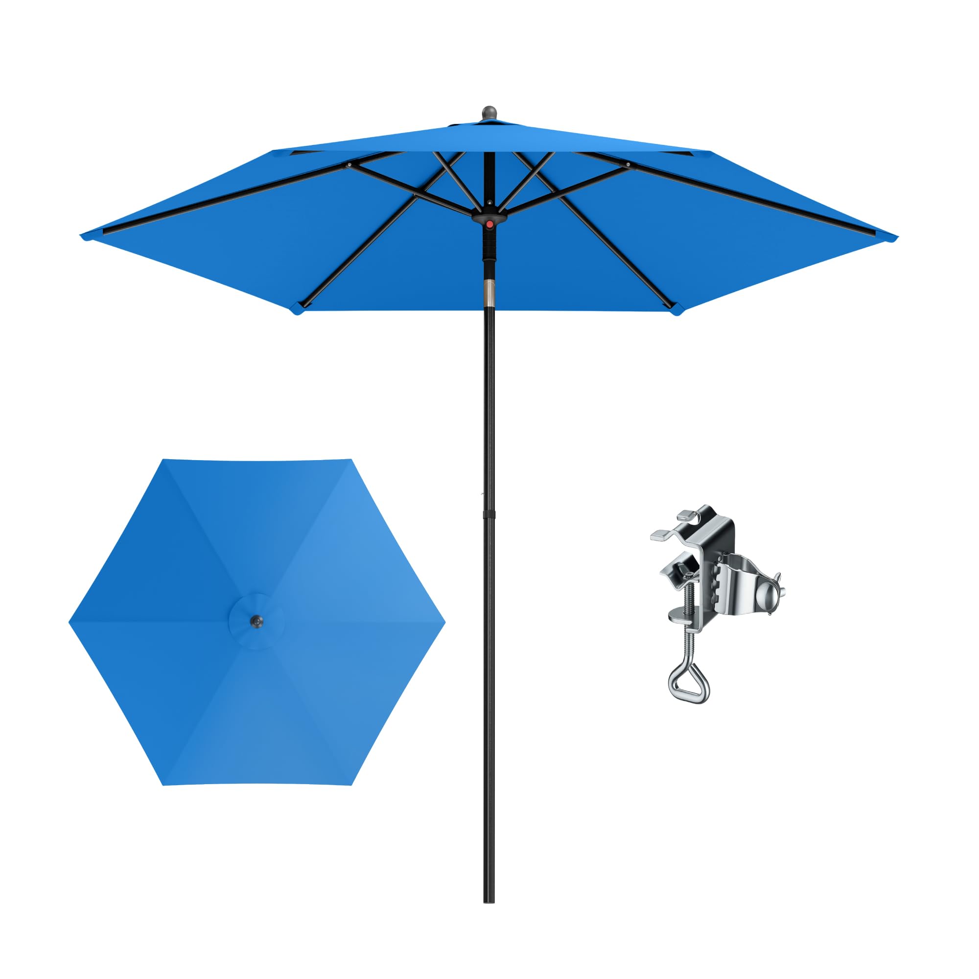 PHI VILLA Ø230x220cm Sonnenschirm Rund mit Klemme, Gartenschirm Kippbar Windfest Stabil zum Mitnehmen, UV50+ Schutz für Balkon Terrasse Balkongeländer Tisch