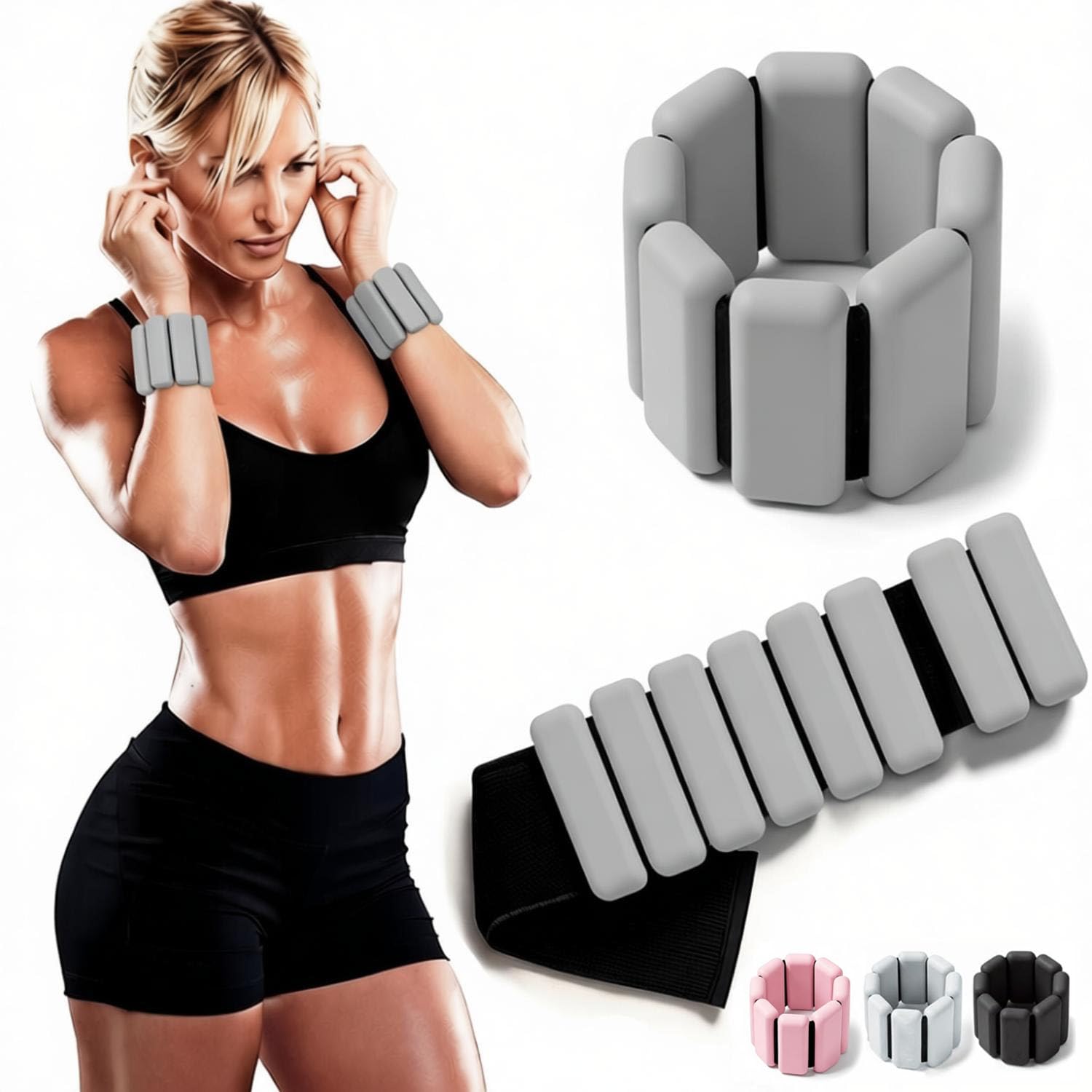 2 PCS Ankle Weights for Women Men,Adjustable Wrist Weights Set of 2(1lb Each),Wearable leg weights/arm weights，Wrist & Ankle Weights Bracelet for Exercise Walking Jogging Yoga Aerobics Pilates (Gray)