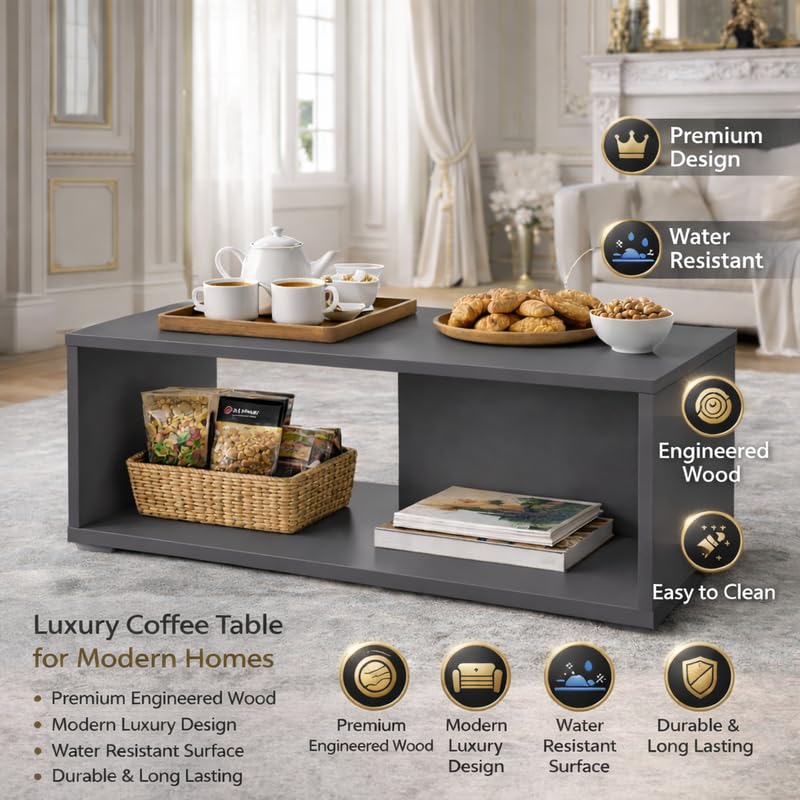 Image of Wooden Coffee Table for Living Room | Centre Table | Tea Table | Small Side Table | Center Table for Drawing Room | Modern Home Furniture Table | DIY | Color-Grey | Size-90x50x45 Cm
