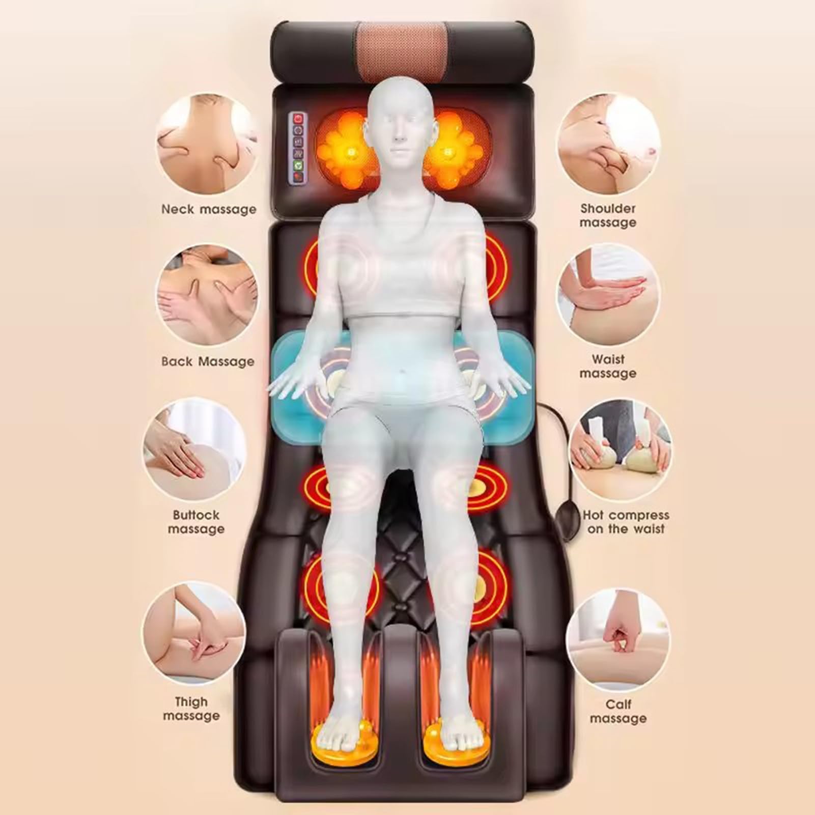 AVSMGP Esterilla De Masaje Multimodo con Calor - Masajeador Shiatsu De Cuerpo Completo para Aliviar El Dolor De Cuello Y Espalda Colchoneta Vibratoria Portátil para Uso Doméstico