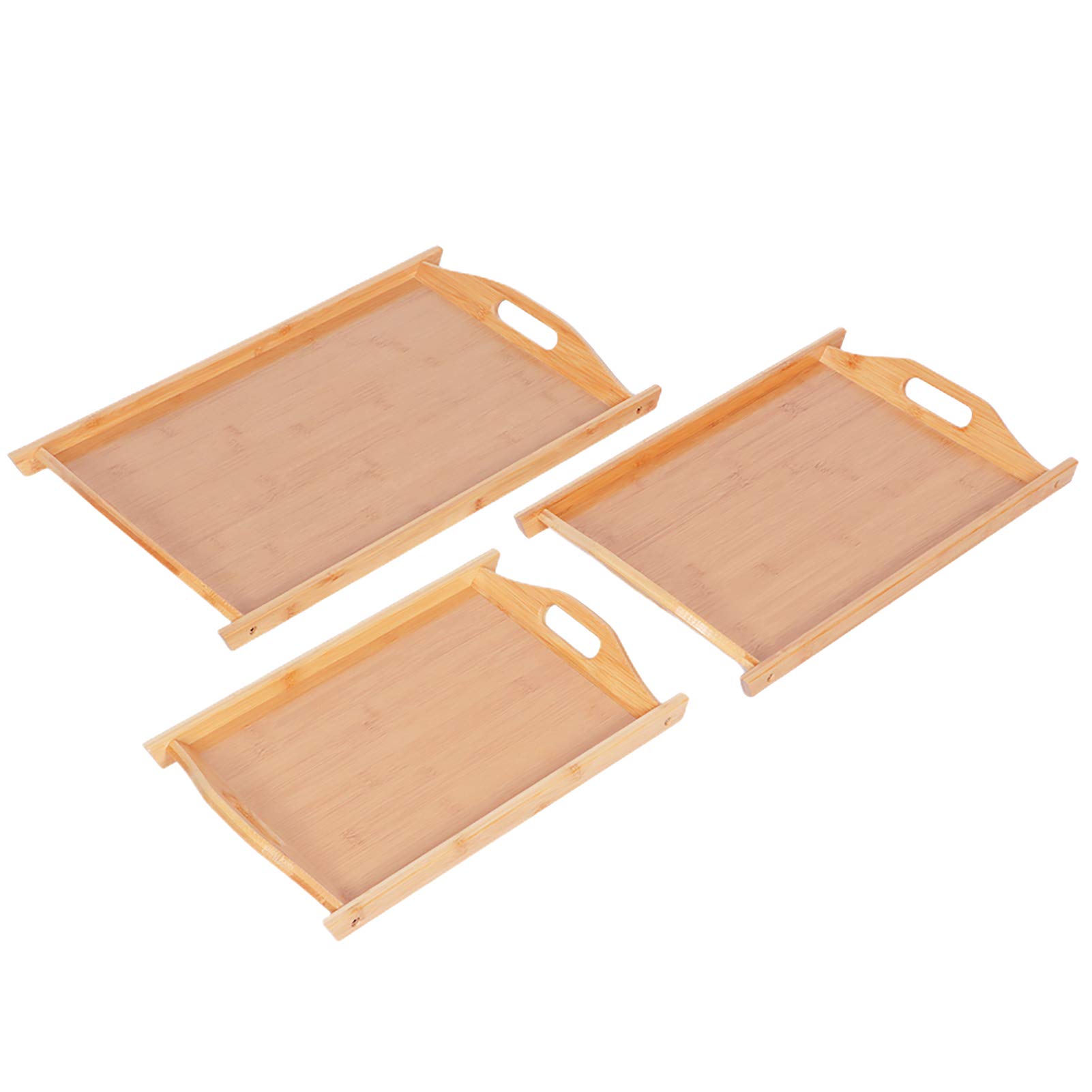 Plateau à Thé Rectangulaire En Bambou, Solution De Service élégante Pour la Maison Et les Fêtes(3Pcs/Set-Couleur du bois)