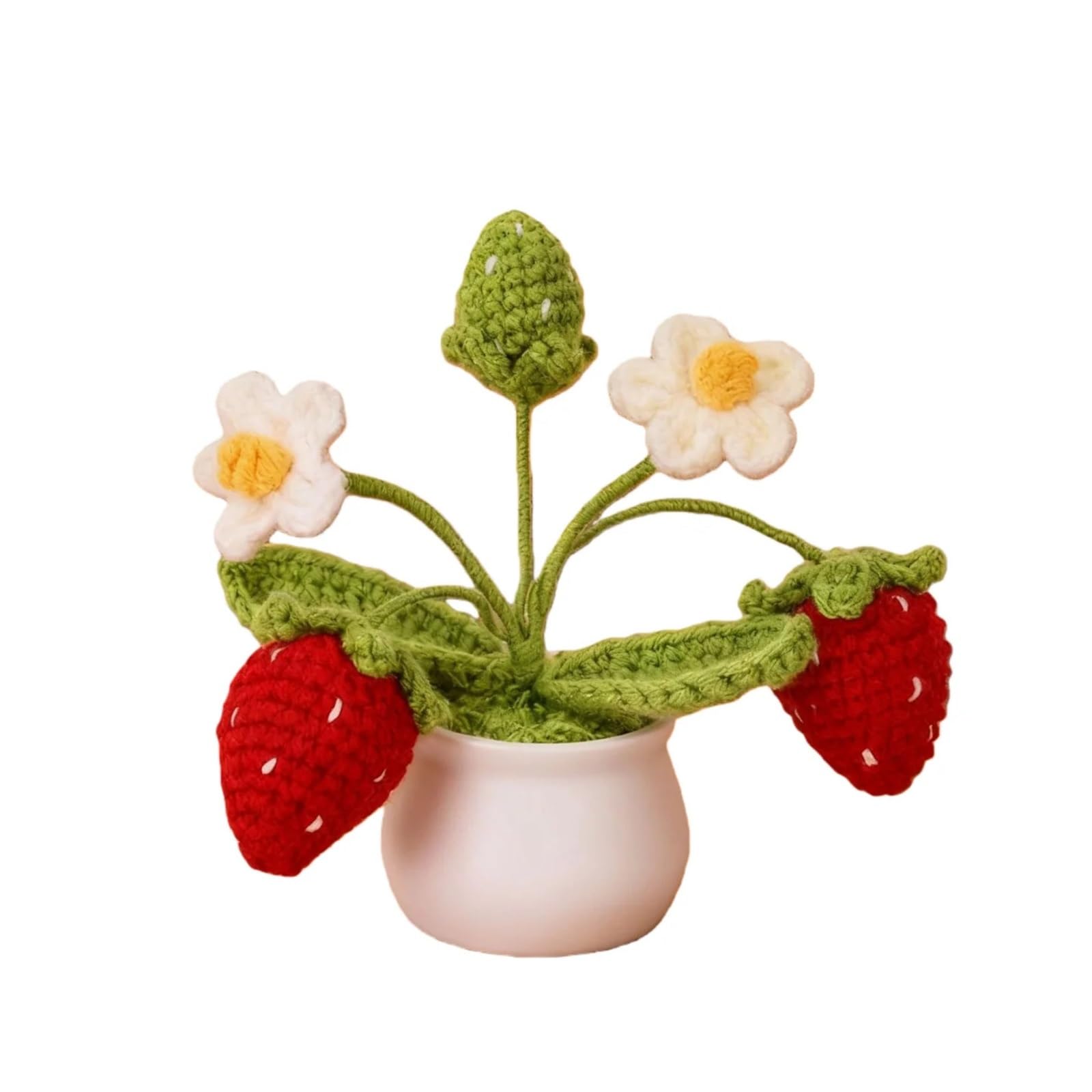 PawUniscript Exquisite Handmade Crochet Potted Flowers - Perfect Floral Bouquets For Home Decor & Gifts For Mom, Friends, And Classmates(Strawberry)