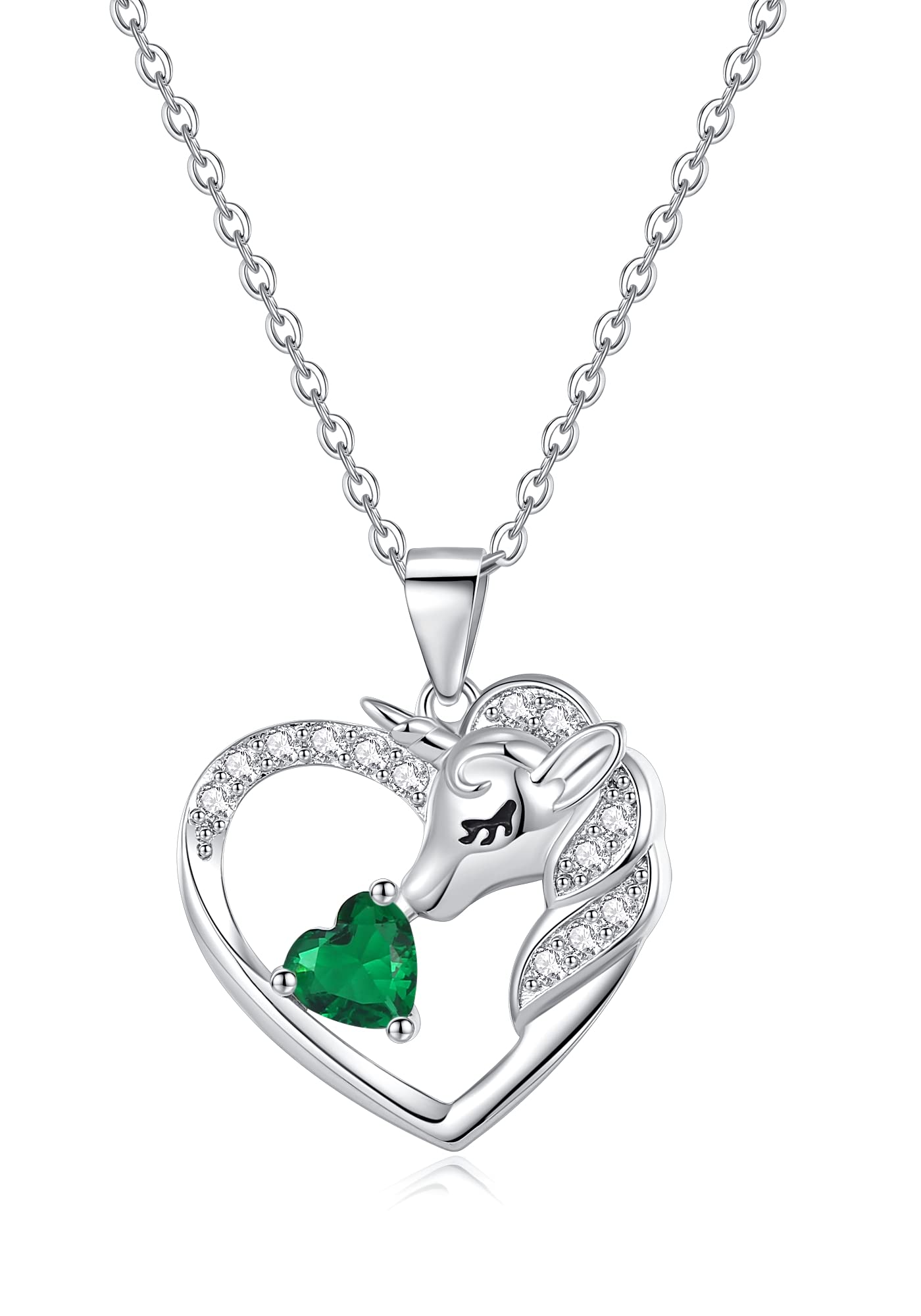 RAODA Unicorns Gifts for Girls Necklaces 18K White Gold Plated Unicorn Necklace for Teen Girls Unicorn Gifts 1CT Birthstone Necklace initial heart