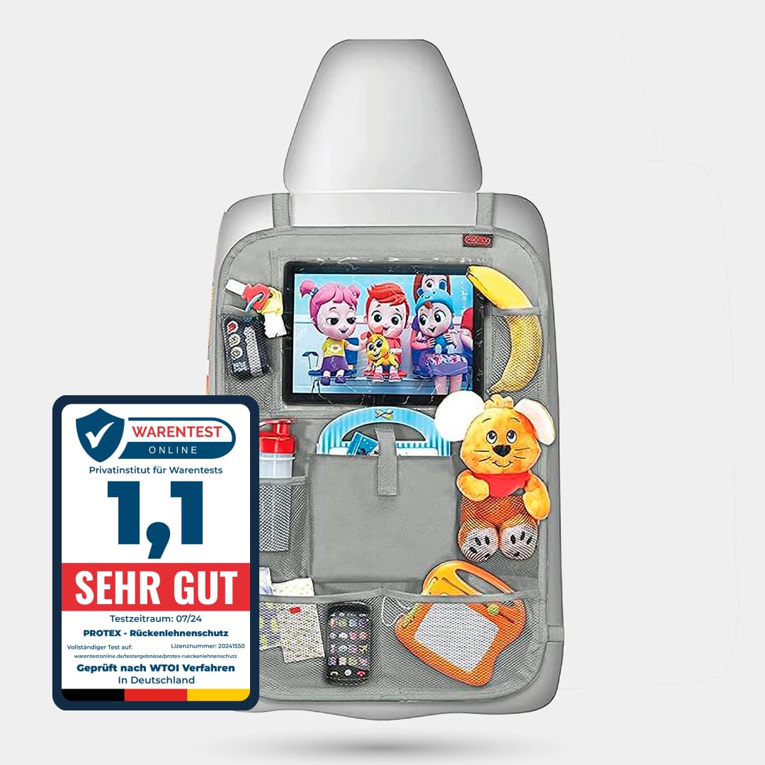 PROTEX© Rückenlehnenschutz Organizer [Testsieger 2024] 100 Tage risikofrei testen - Auto Rücksitz Organizer mit 12 Zoll Tablet & iPad Fach