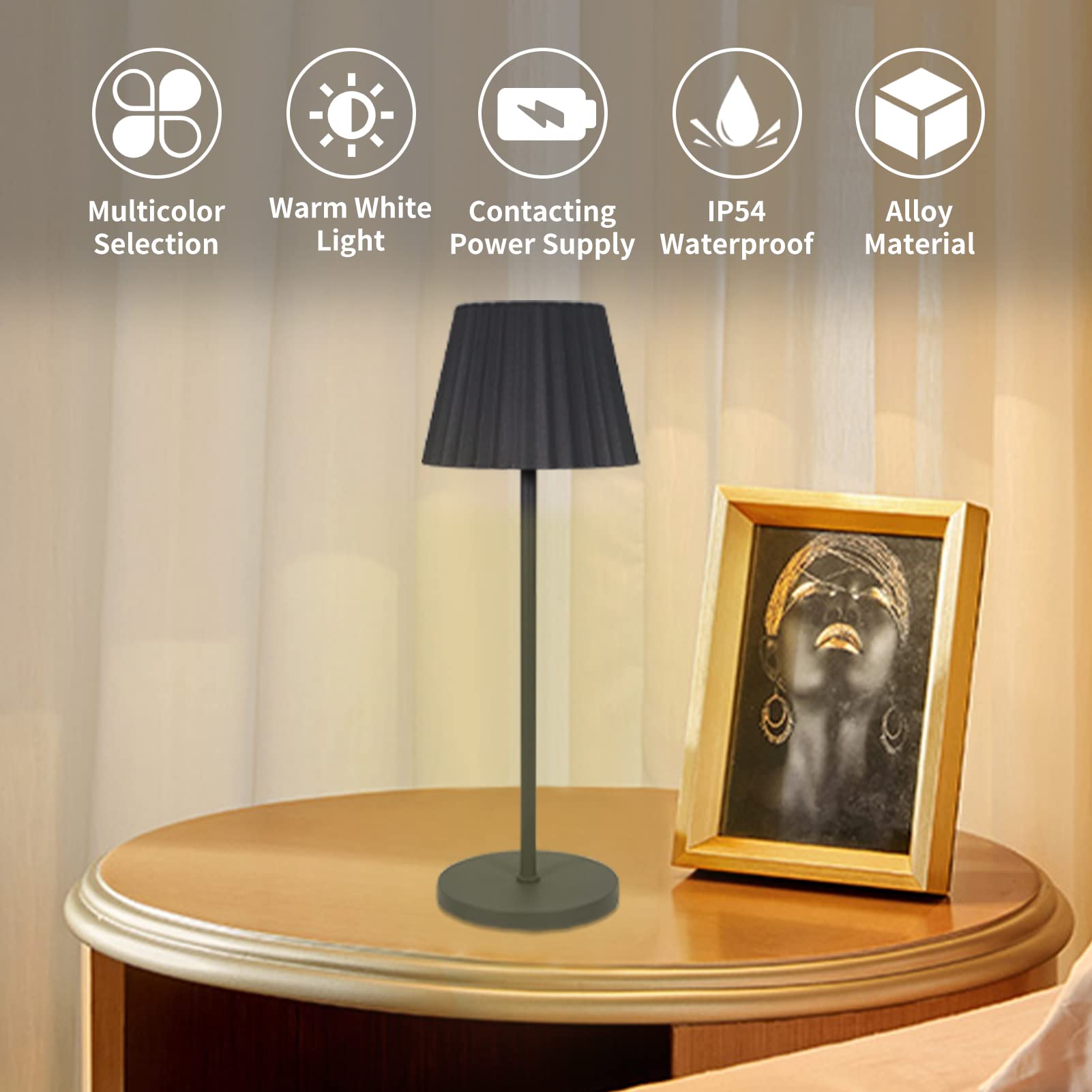 Lampe De Table LED Sans Fil Rechargeable - 3 Luminosités + RVB - Contrôle Tactile - IP54 Étanche - Pour Chambre, Restaurant, Camping - 3