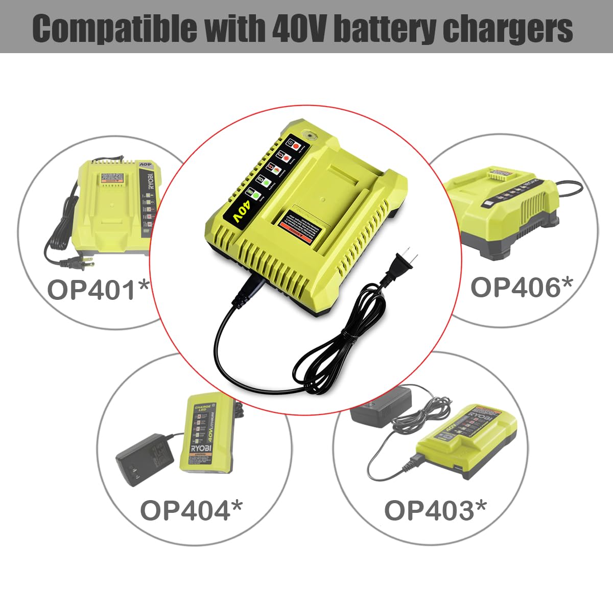 Lizone OP40601 OP40602 OP401 40V Caricabatterie di ricambio per caricabatterie rapido da 40 V OP401 OP403 OP404 OP406 OP407A Caricabatterie rapido 40V Caricabatterie agli ioni di litio da 40 Volt