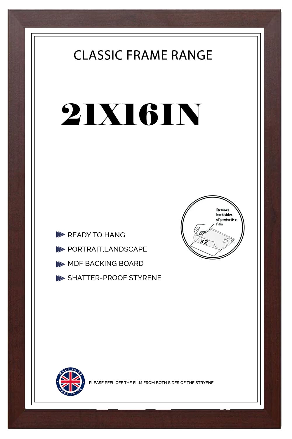 Modern Mahogony HD Front Poster Frames 21x16 inches Picture/Photo Frames Vertical or Horizontal Shatter-Proof Perspex Front Easy To Hang for Home, Office, Gallery