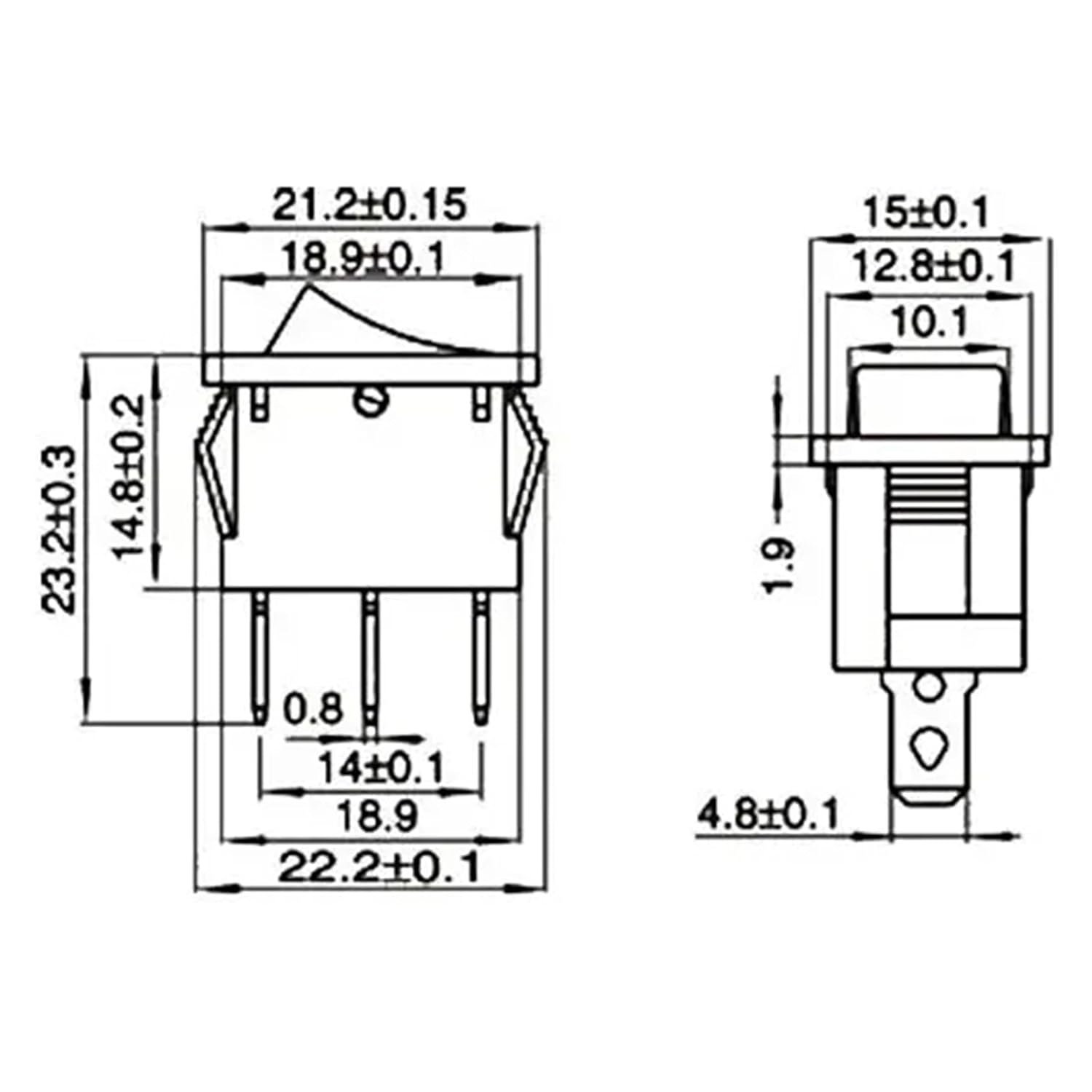 10pcs/50pcs 21x15mm 6A 250V SPST 2PIN ON Off Snap-in Position Snap Boat Rocker Switch Copper feet 21 * 15mm(Red,10 Piece)