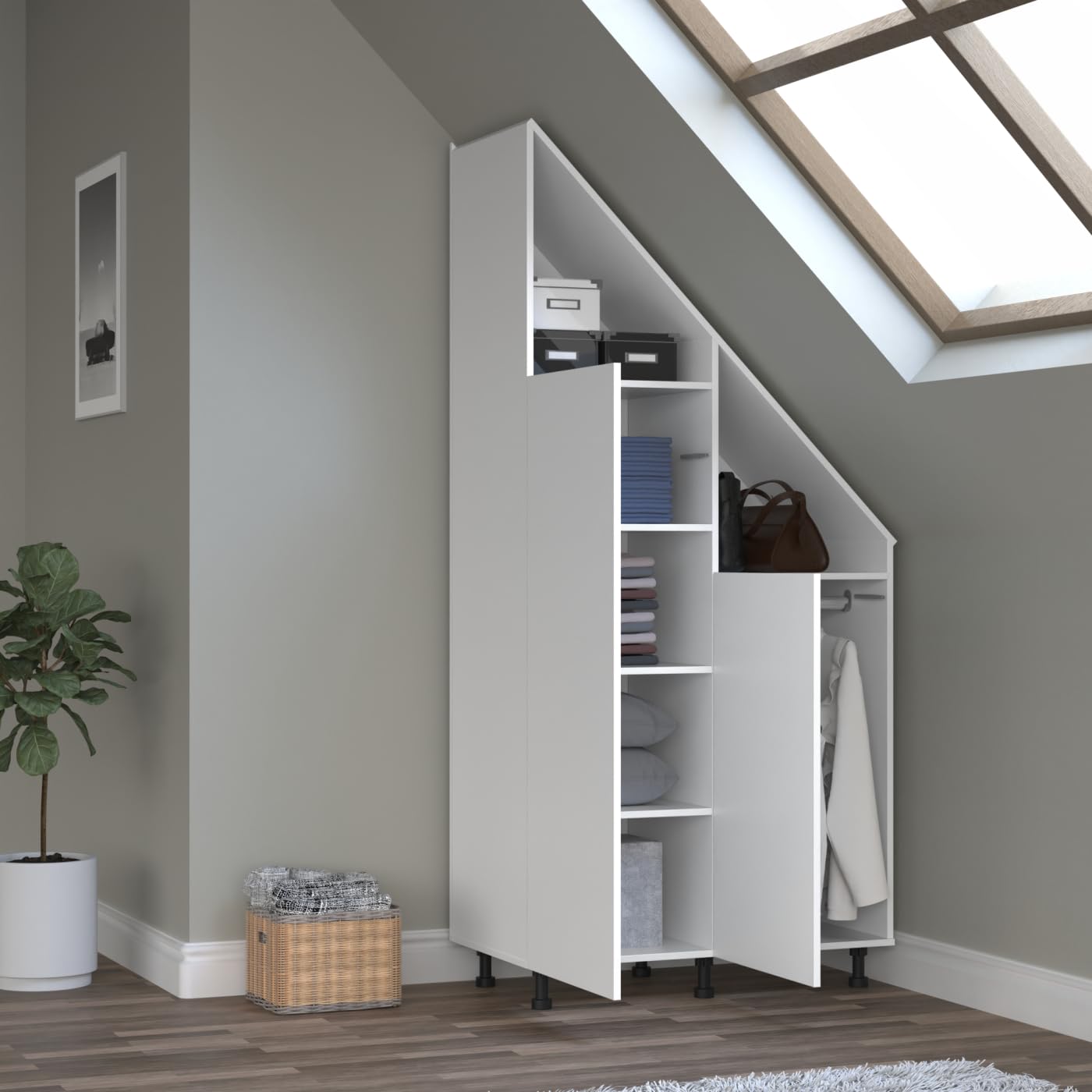 VDD – Fachschrank – Schrägwandschrank – Wandschrank – Weiß – Für Dachschrägen geeignet