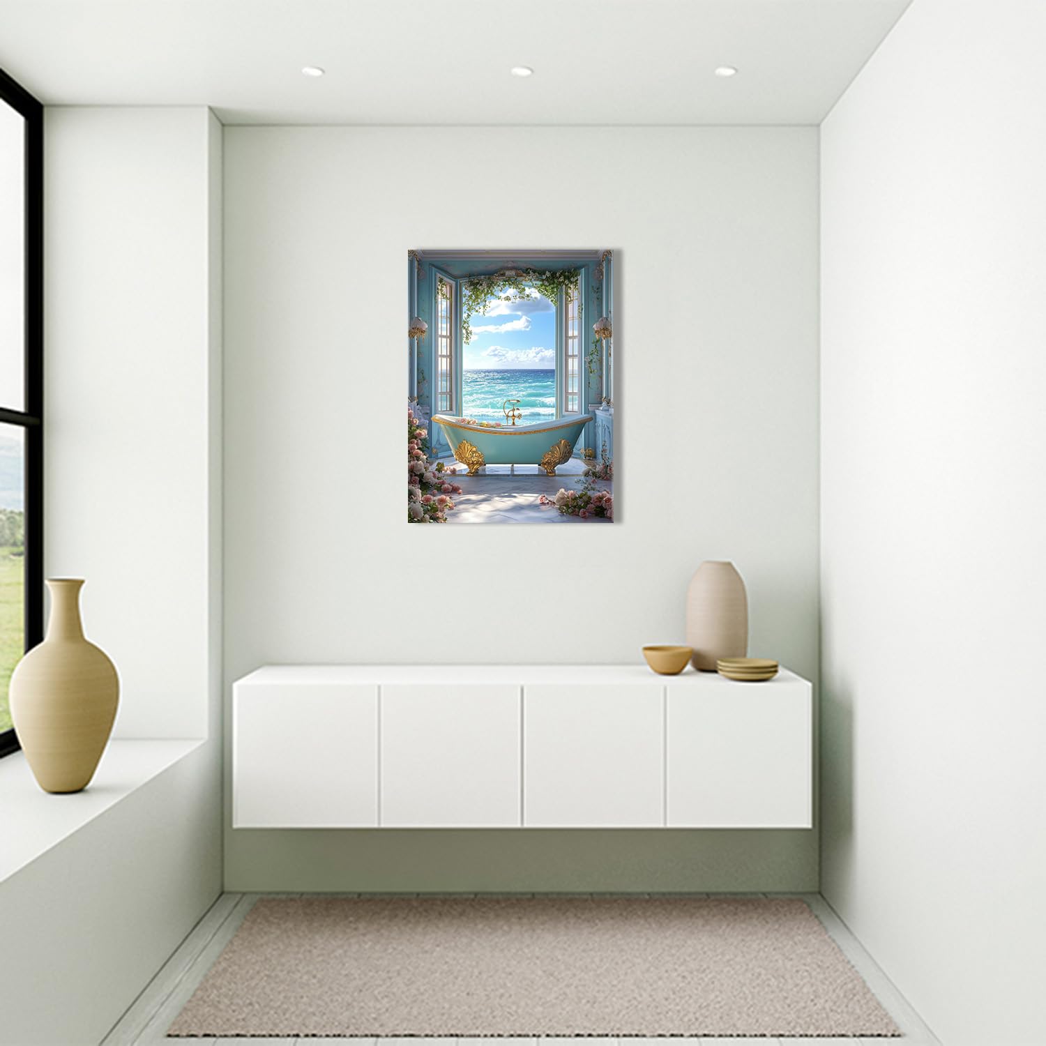 Ypxzzj Coastal Bathroom Ocean View Canvas Wall Art, Vintage