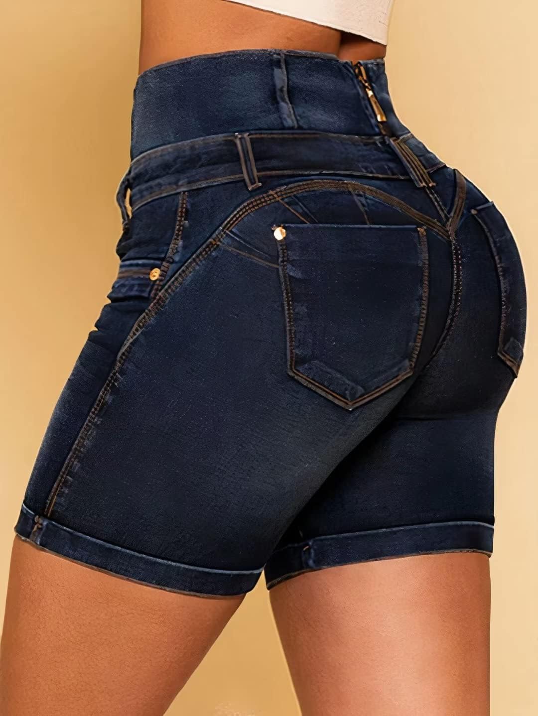 Flamingals Denim Short for Women Button Fly Zip Back High Waist Butt Lifting Denim Shorts 2023 Trendy - Image 2