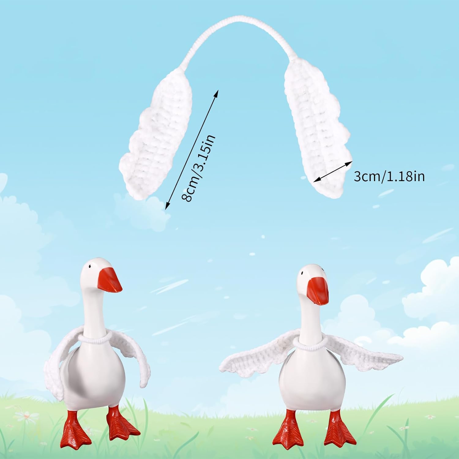 Desk Goose Wings, Adorable Desktop Goose Knitted Angel Arms Wings Funny Animal Outfit Accessories Suitable for Office Home Porch Yard Lawn Decoration (White)
