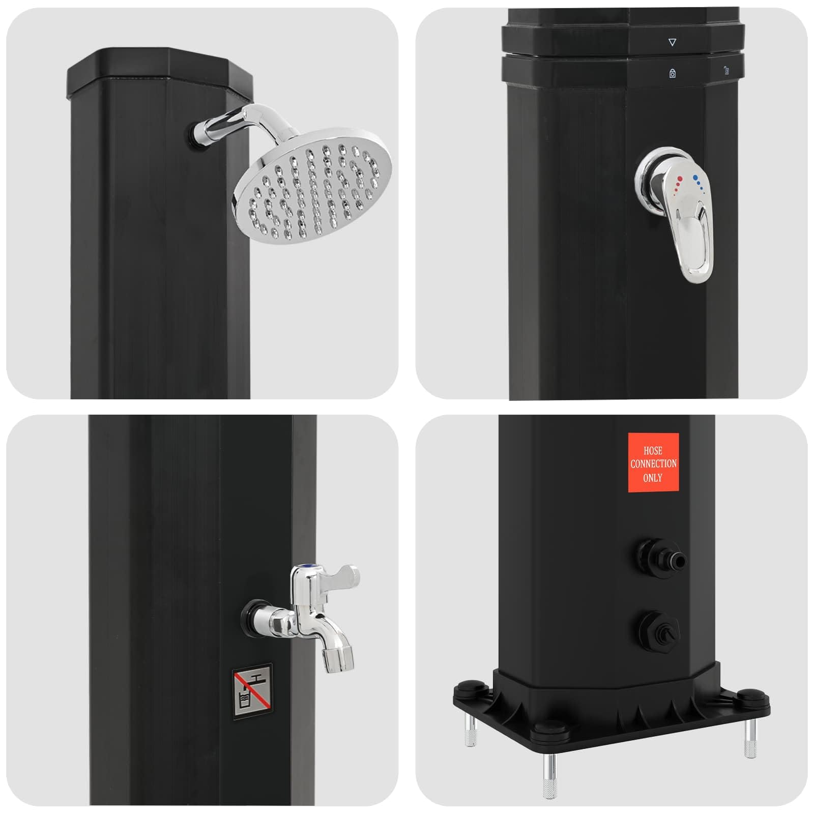 Doccia solare con soffione doccia, rubinetto nero, per giardino, piscina, vasca idromassaggio, spa, vasca idromassaggio, vasca idromassaggio, piscina per bambini, facile regolazione della