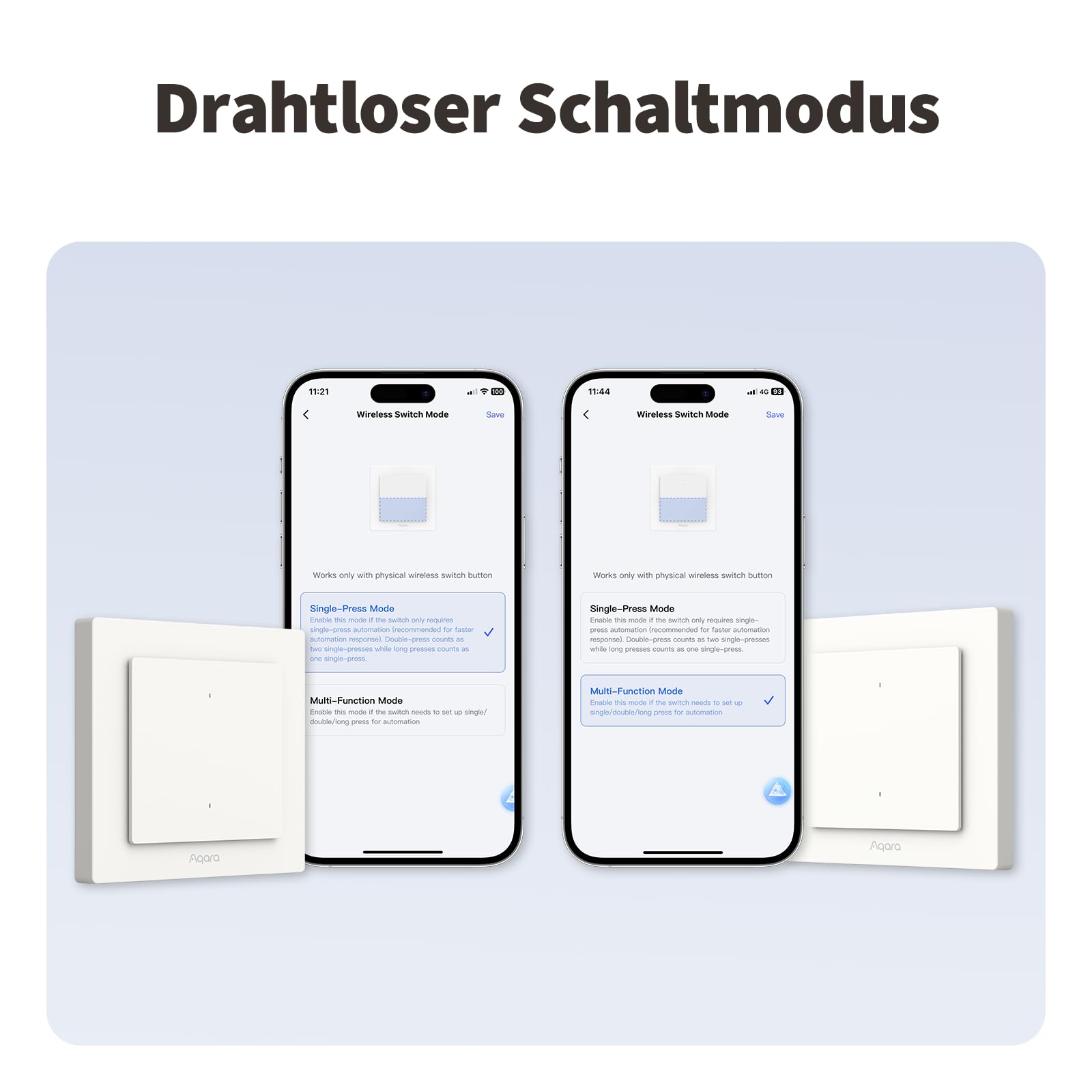 Aqara Lichtschalter H2 EU (2-in-1 Neutral, 4 Tasten 2 Kanäle), Thread/Zigbee-Protokoll, Smarter Wandschalter, Unterstützt Apple Home, Alexa, Google Home und Home Assistant, Matter über Thread