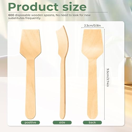 Vista 30 de Cucharas desechables de madera Cucharas de degustación Cucharas de helado Cucharas de muestreo (300, 3.75 pulgadas)