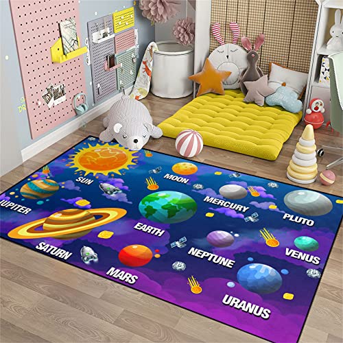 Outer Space Rugs Educational Learning Large Size Solar System Carpet Rugs Space Rug for Bedroom Boys Galaxy Area Rug Living Bedroom Dining Room Decor, 4'×5'
