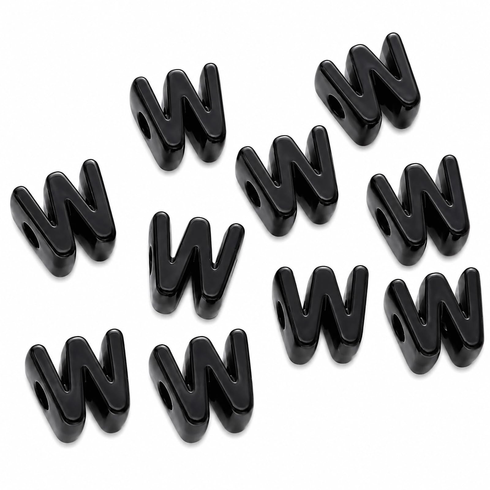 Letter Beads, 10pcs Alphabet Beads, Large Acrylic Letter Beads with 6mm Holes for Bracelet Making, Jewellery, Keyrings and Craft Projects (Black, Letter W)