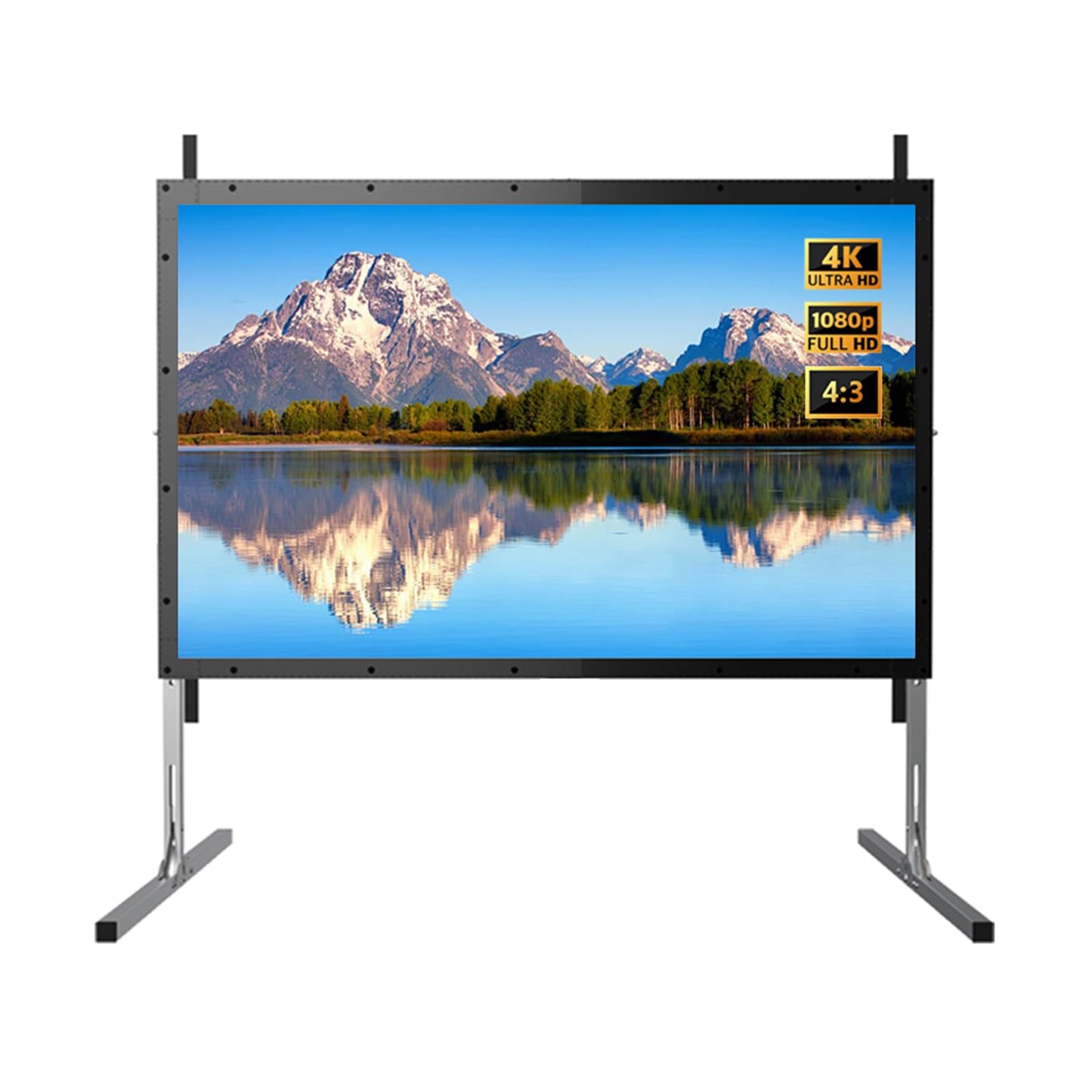 Schermo per Proiettore Portatile da 100 120 pollici per Esterni con Supporto, Schermo Cinematografico Antipiega Pieghevole 4K HD per Casa, Campeggio(100" (4:3))