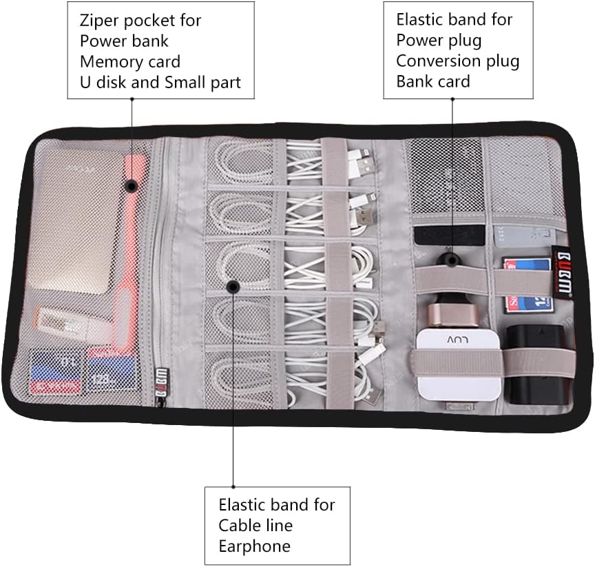 Travel Organizer, BUBM Cable Bag/USB Drive Shuttle Case/Electronics Accessory Organizer, Black &Black : Electronics
