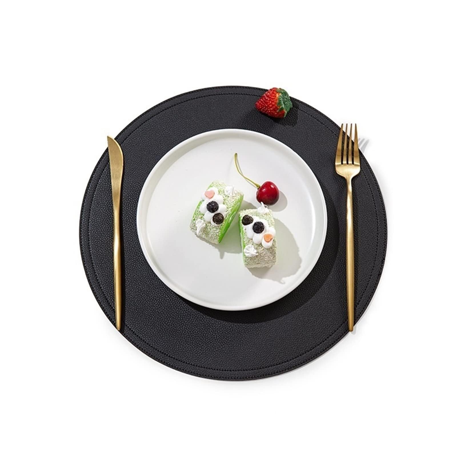 Lot de 4/6/8 sets de table ronds en cuir, résistants à la chaleur, antidérapants et lavables pour la maison, la cuisine, l'intérieur, l'extérieur, table de salle à manger en verre (noir, lot de 4)