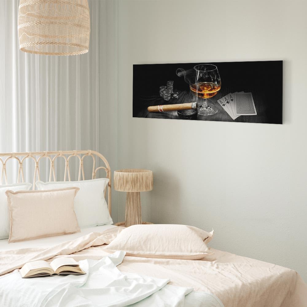 murando - Quadro Fonoassorbente Whiskey e Sigaro Poker 120x40 cm 1 Pezzo - Canvas - Quadri Acustici XXL Grandi - Pannelli Fonoassorbenti Decorativi - Decorazione da Parete Soggiorno - i-B-0003-b-d