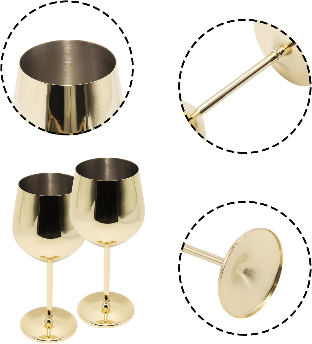 2 Pcs Gold Wine Goblets 18oz Stainless Steel Wine Glass Unbreakable Wine Glasses - Image 3