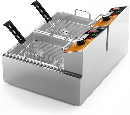 Miniatura 4 de Freidora eléctrica de acero inoxidable de 20 L21 cuartos de galón, freidora comercial de gran capacidad con cesta, 3400 W 110 V freidora de encimera