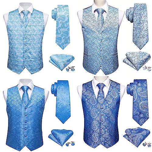 Men's Vest Dress Embroidered Spring Light Blue Paisley Flower Male Formal Suit Jacket2