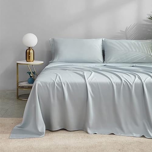 Juego de sábanas de lujo de 100 % bambú, sábanas refrescantes divididas tamaño King dividido de 34 pulgadas desde la parte superior, con bolsillo