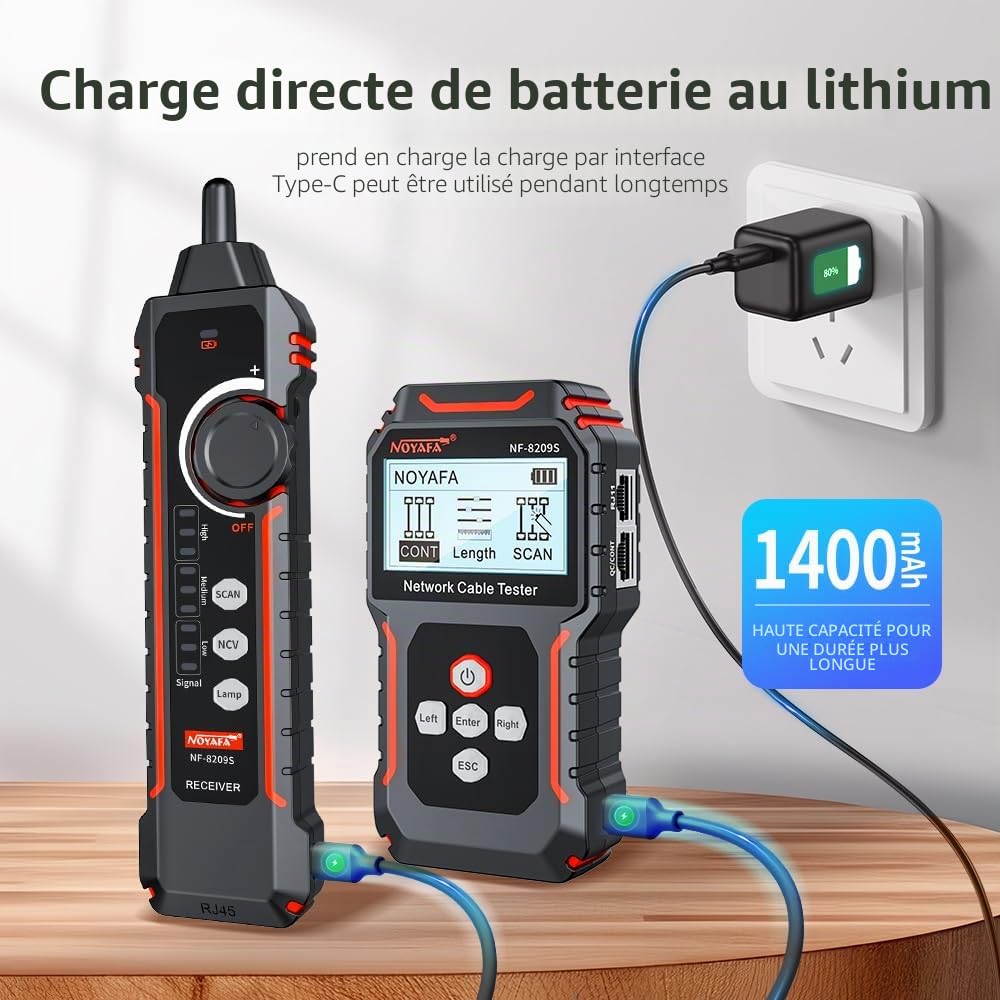 NOYAFA Testeur de câble réseau avancé NF-8209S avec PoE et NCV, test de longueur de câble, clignotement de port, modes de balayage anti-interférences multifonction, traqueur de fil
