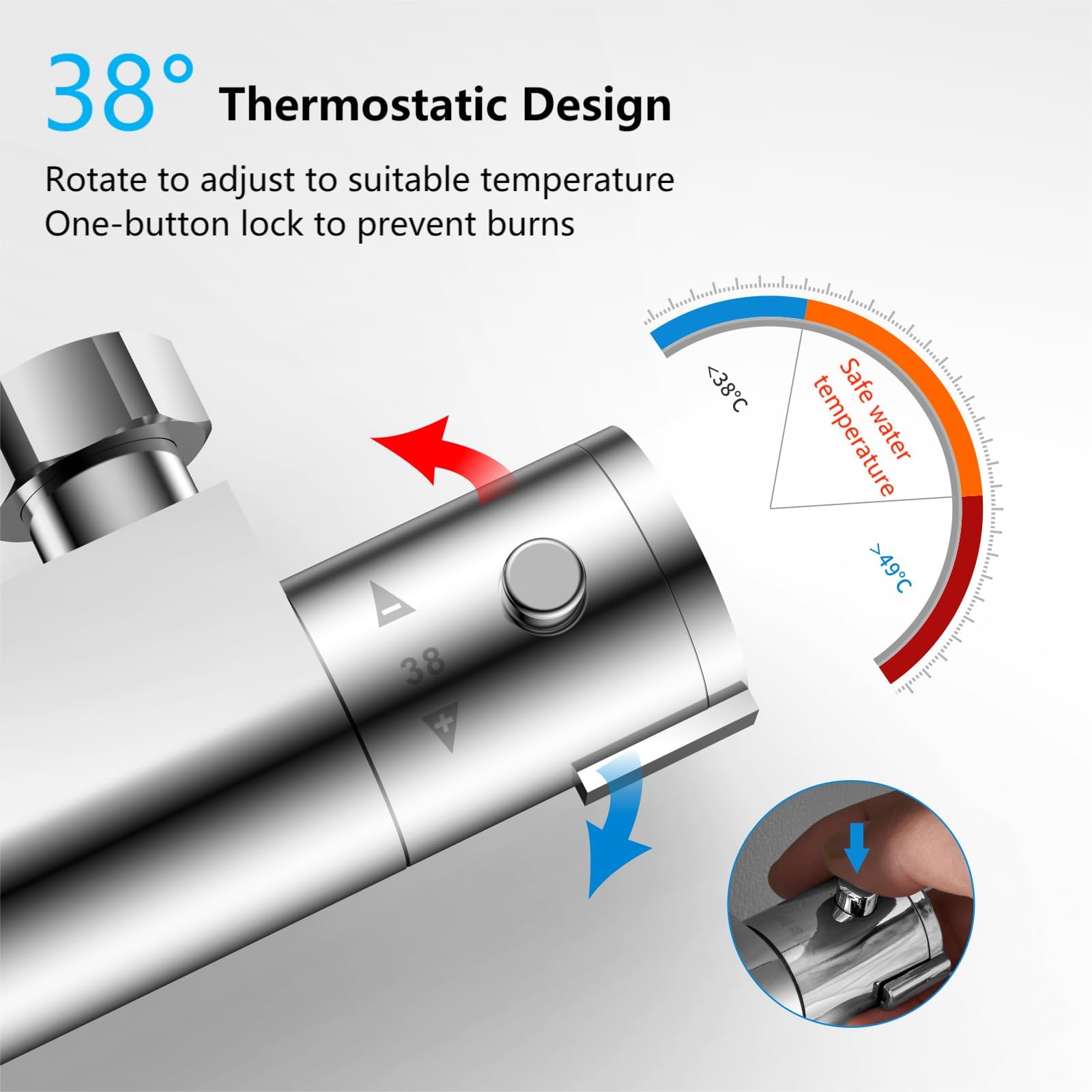 YOOZENA Thermostat Shower Set,Height Adjustable Shower Mixer Set including Overhead Shower,Thermostatic Shower Mixer bar,3-Types Handheld Shower - Image 3