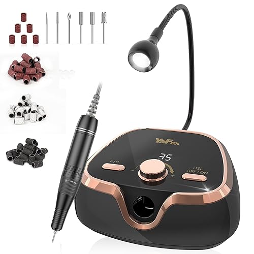 YaFex Máquina profesional de taladro de uñas 35000 RPM lima de uñas eléctrica E filer con pantalla de velocidad LED