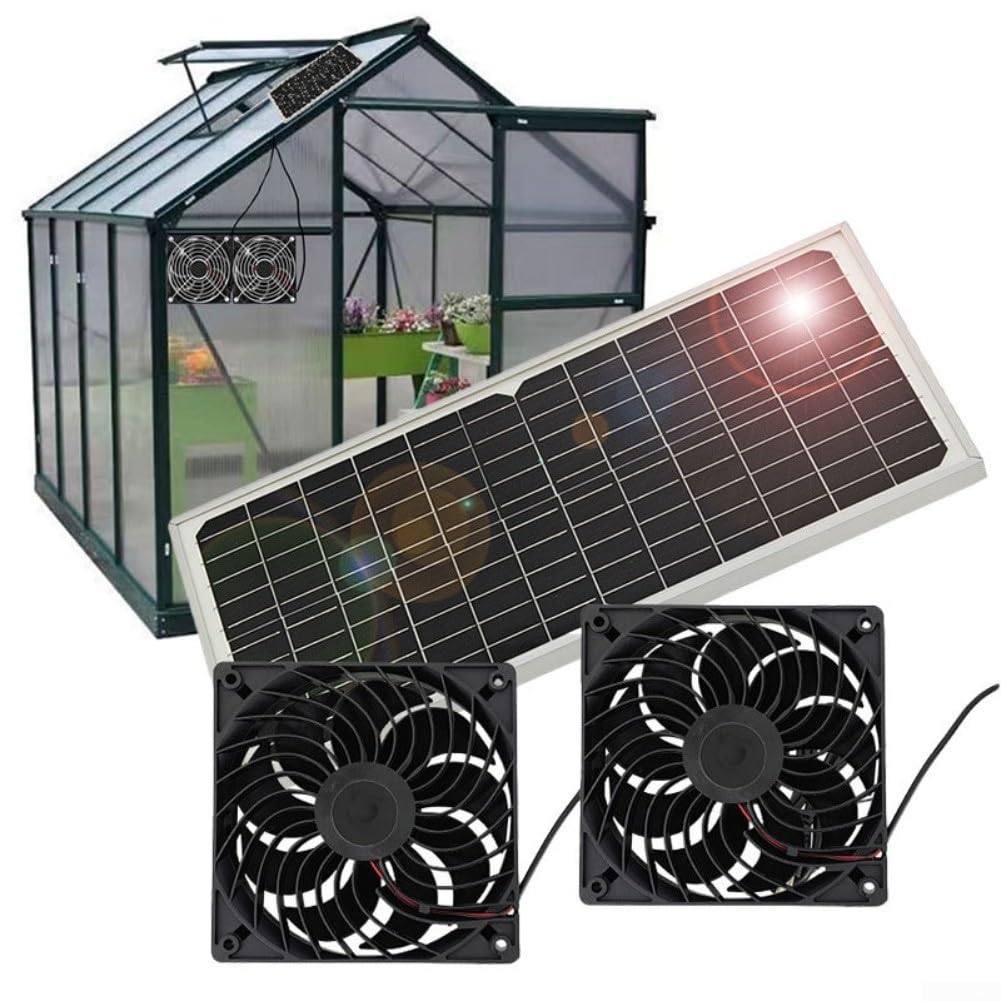 Ventola di ventilazione ad energia solare, 16 W, pannello solare resistente alle intemperie, kit con doppia ventola CC, per serra, pollo, casetta, capannone, sistema automatico di circolazione