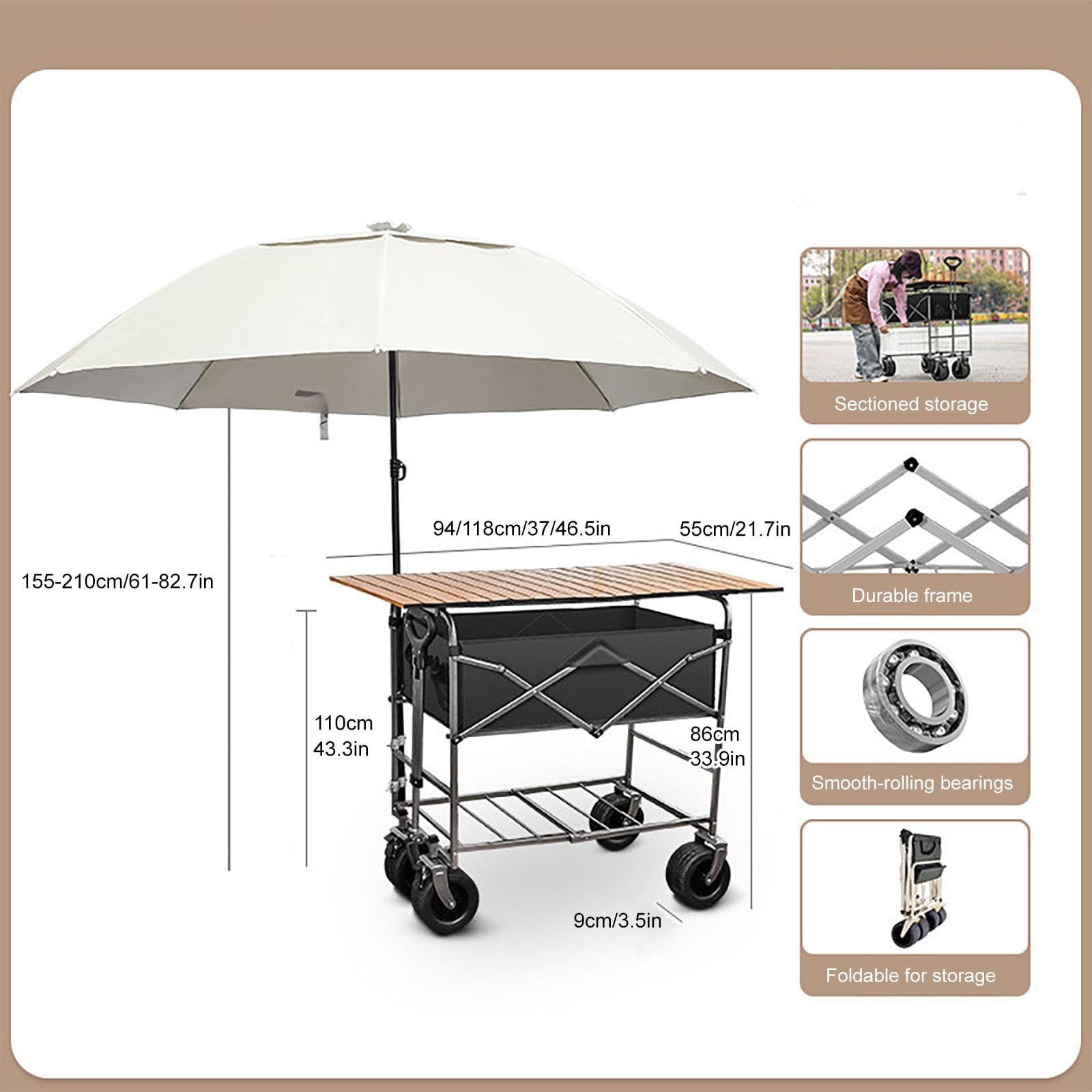 Carro De Venta Plegable Móvil, Puesto De Mercado con Toldo
