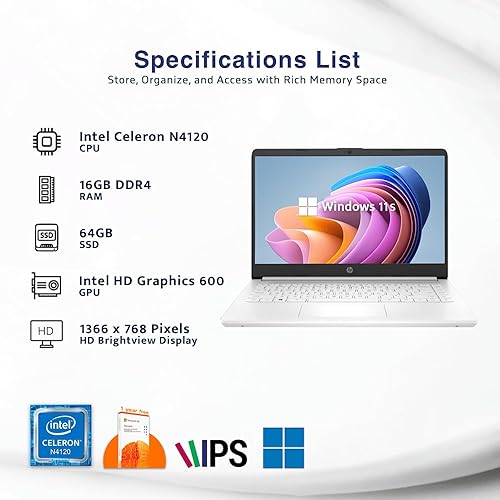 Miniatura 2 de HP Stream - Laptop HD delgada y ligera de 14 pulgadas, Intel Celeron N4120, 16 GB de RAM, 64 GB de almacenamiento eMMC, batería de larga duración,