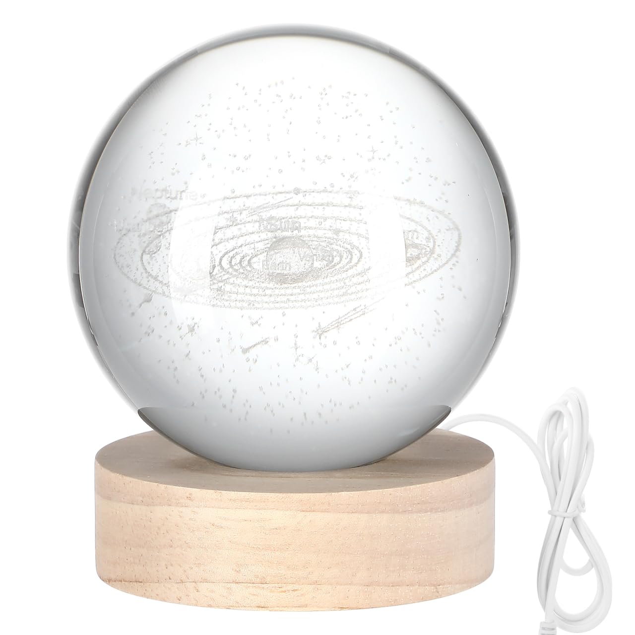 Hemobllo Solar System 3D Carved Crystal Ball Lamp with Wooden Base