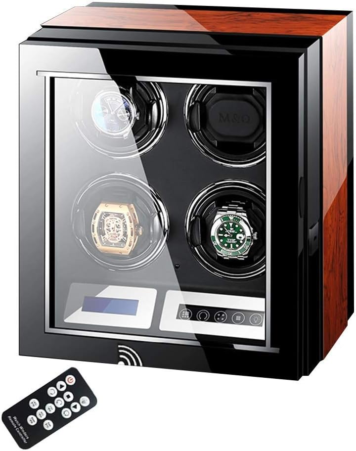 Luxury Automatic Watch Winder LCD Display Touch Screen Display Super Quiet Motor Wooden Piano Finish with Remote Control & LED Elegant Showcase (24+0)