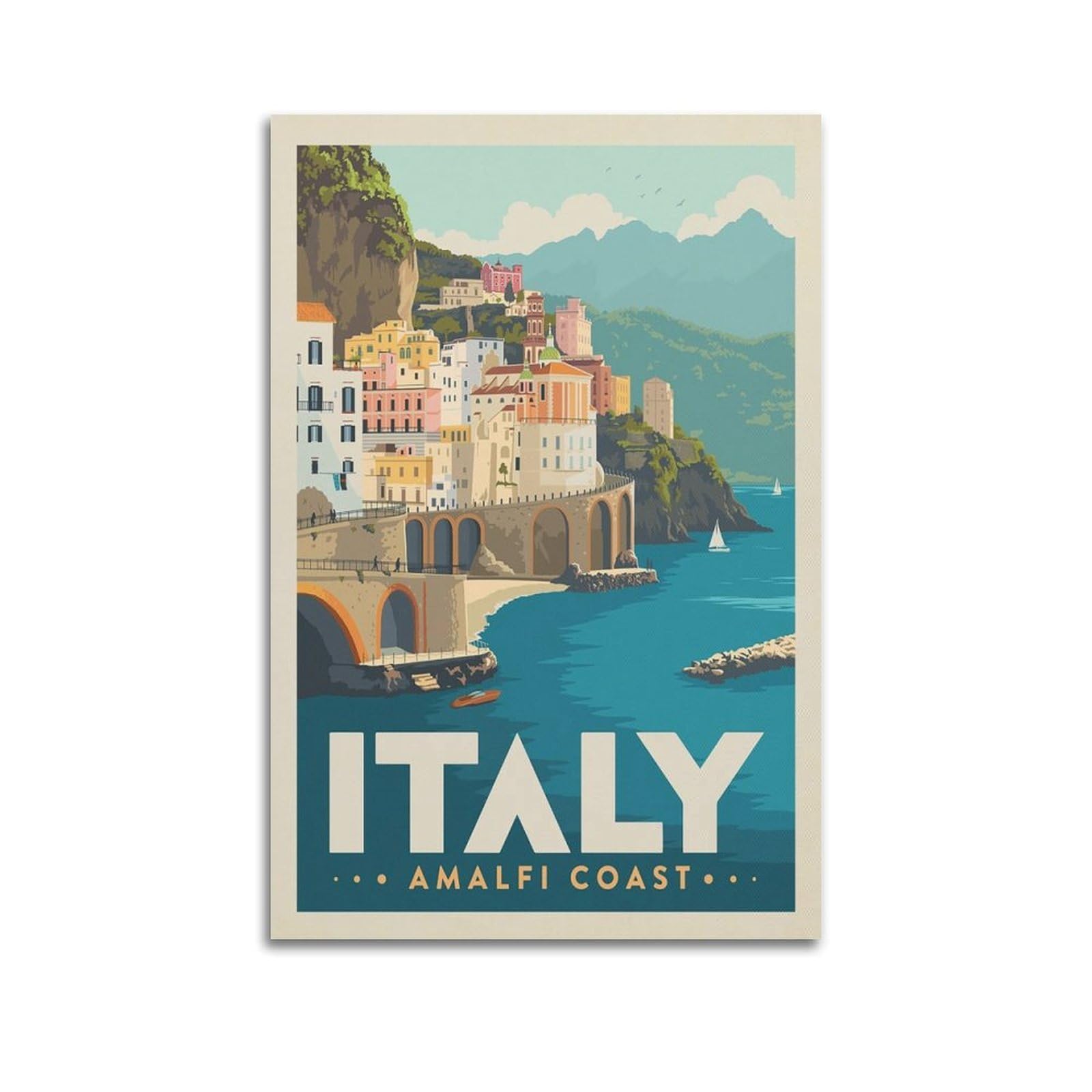 DLJGDS Vintage Travel Poster Amalfi Coast Italy Decorative Painting Canvas Wall Posters And Modern Family Bedroom Decor 24x36inch(60x90cm)