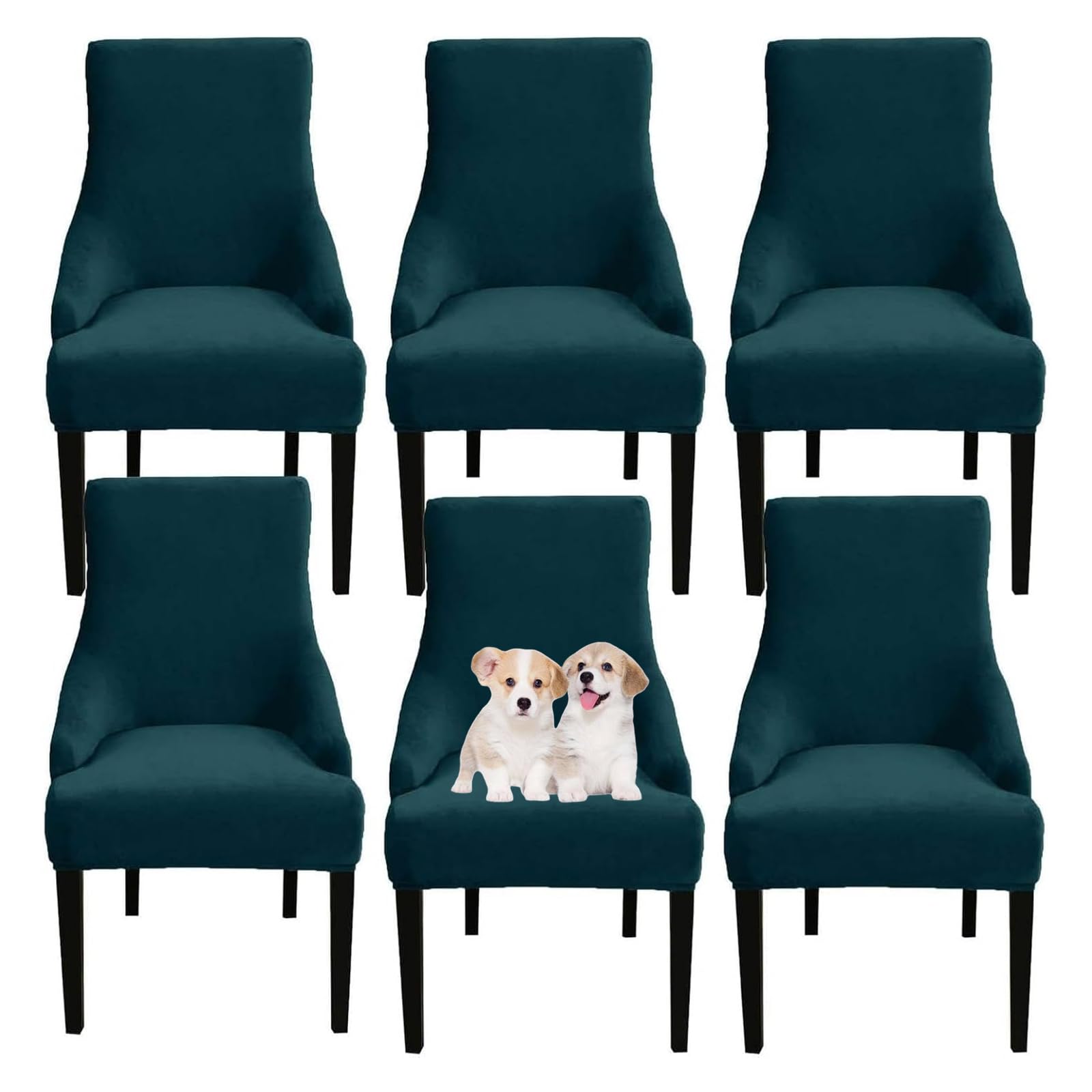 GUYIRT Velvet Wingback Dining Chair Covers, Stretch Wingback Side Chair Slipcover, Sloping Arm Chair Cover, for Home, Banquet (green,set of 6)