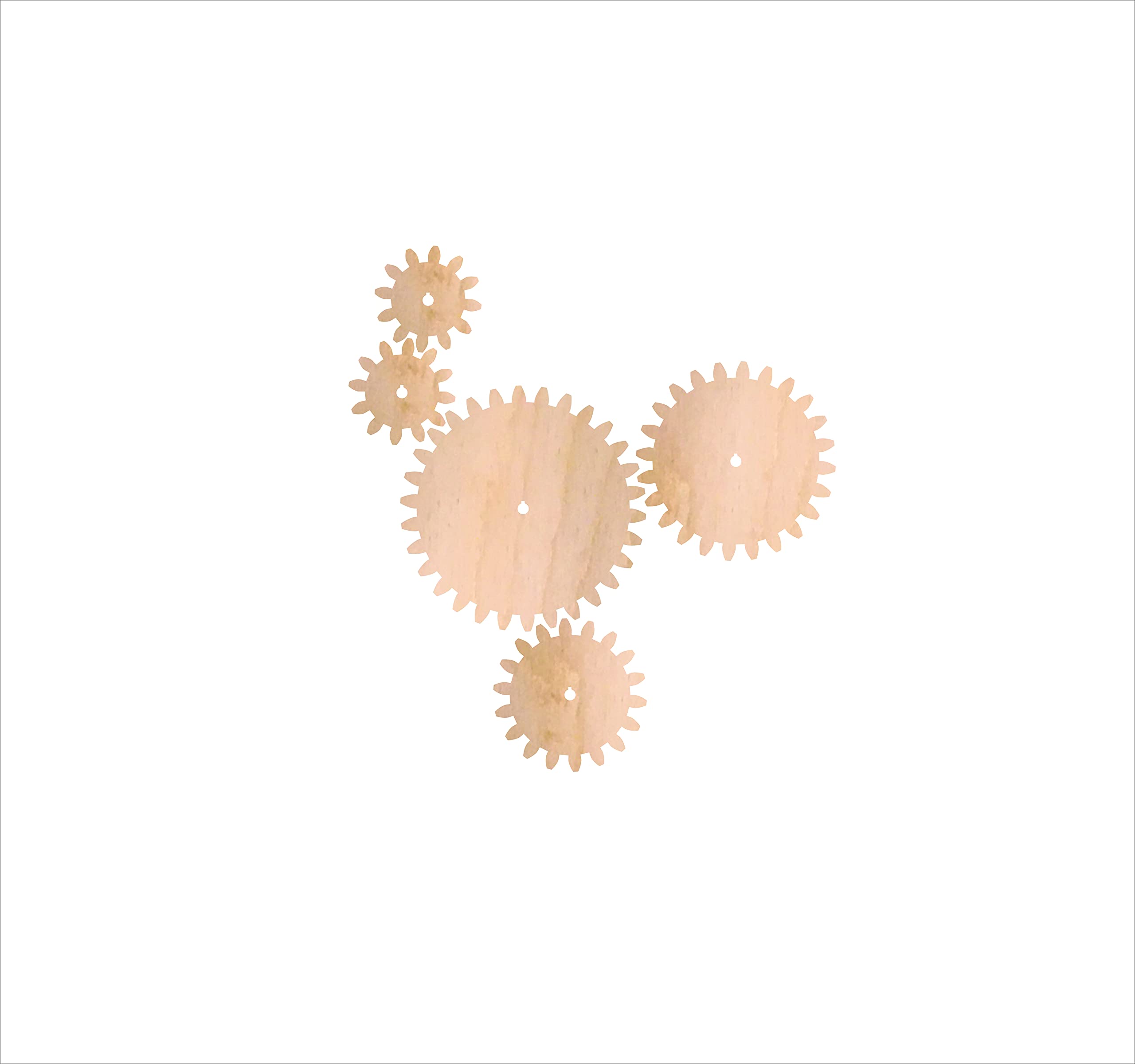 Set of 5 Wooden Interchangeable Wood Gears. Works for DIY Craft Project, Wall decor, or Functional Mechanisms 1/4" Thick Wood. - Image 3