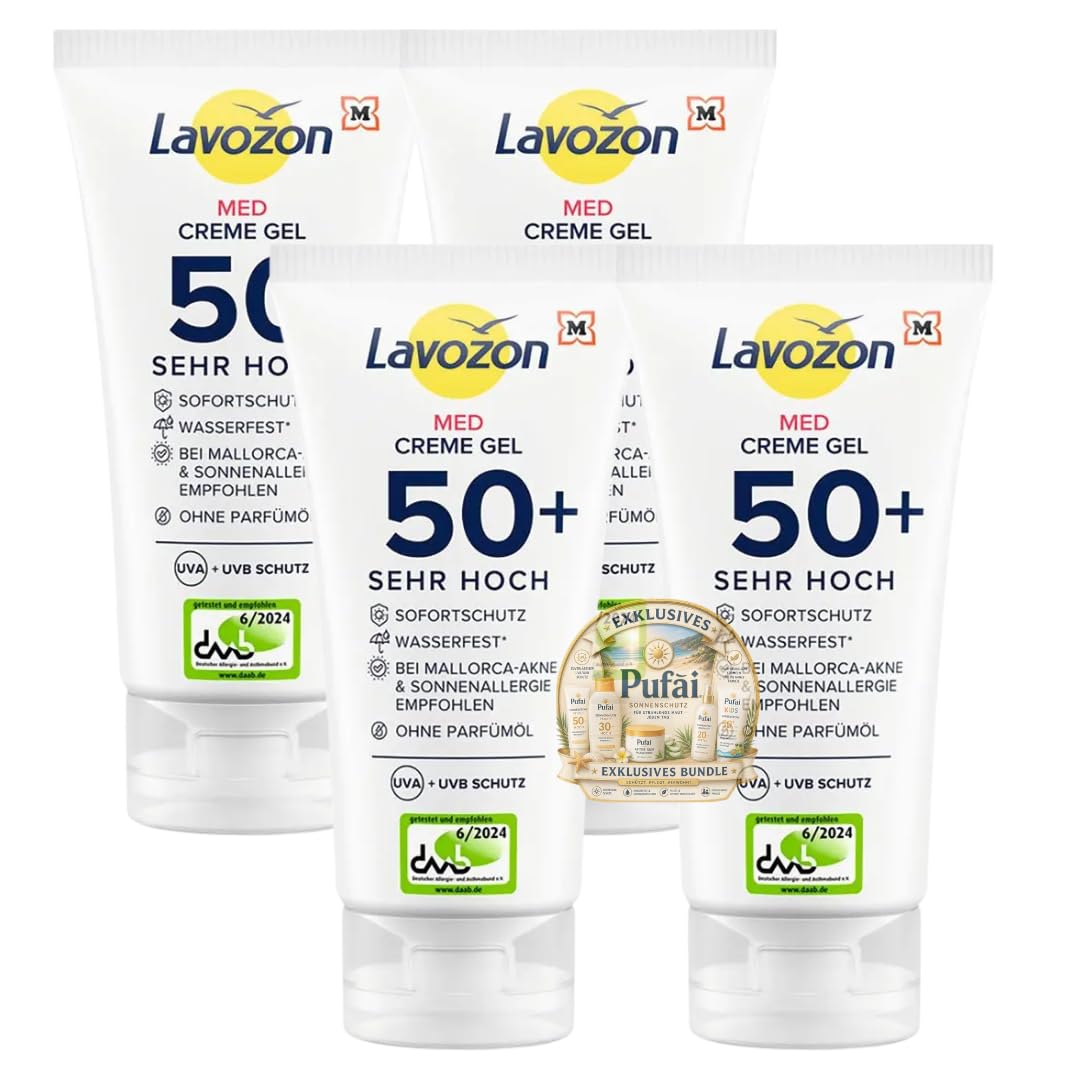 PUFAI Bundle – Med Sonnencreme Gel LSF 50+ 150ml x4 – Sehr hoher UV-Schutz, Gel-Formel, Für empfindliche Hau