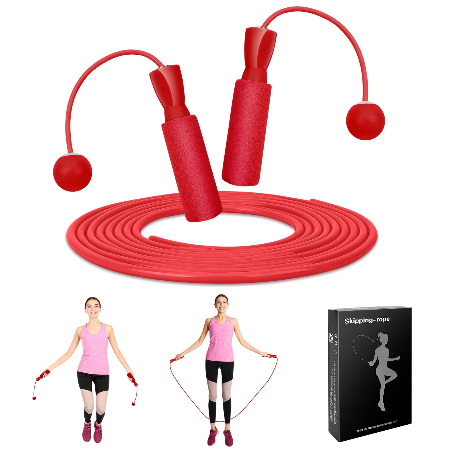 LSKSSNG 2 In 1 Cordless Jump Rope, Tangle-Free Adjustable Skipping rope for Fitness for Women Men and Kids, Adjustable Weighted Jump Rope with Ball Bearings & Memory Foam Handles indoor/Outdoor (Red)
