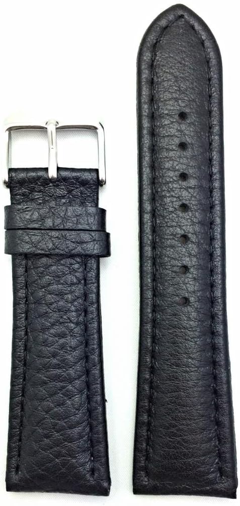 Sponsored Ad - 24mm Black Genuine Leather Watchband | Buffalo Shrunken Grained, Medium Padded Replacement Wrist Watchstrap that brings New Life to Any Watch (Mens Standard Length)
