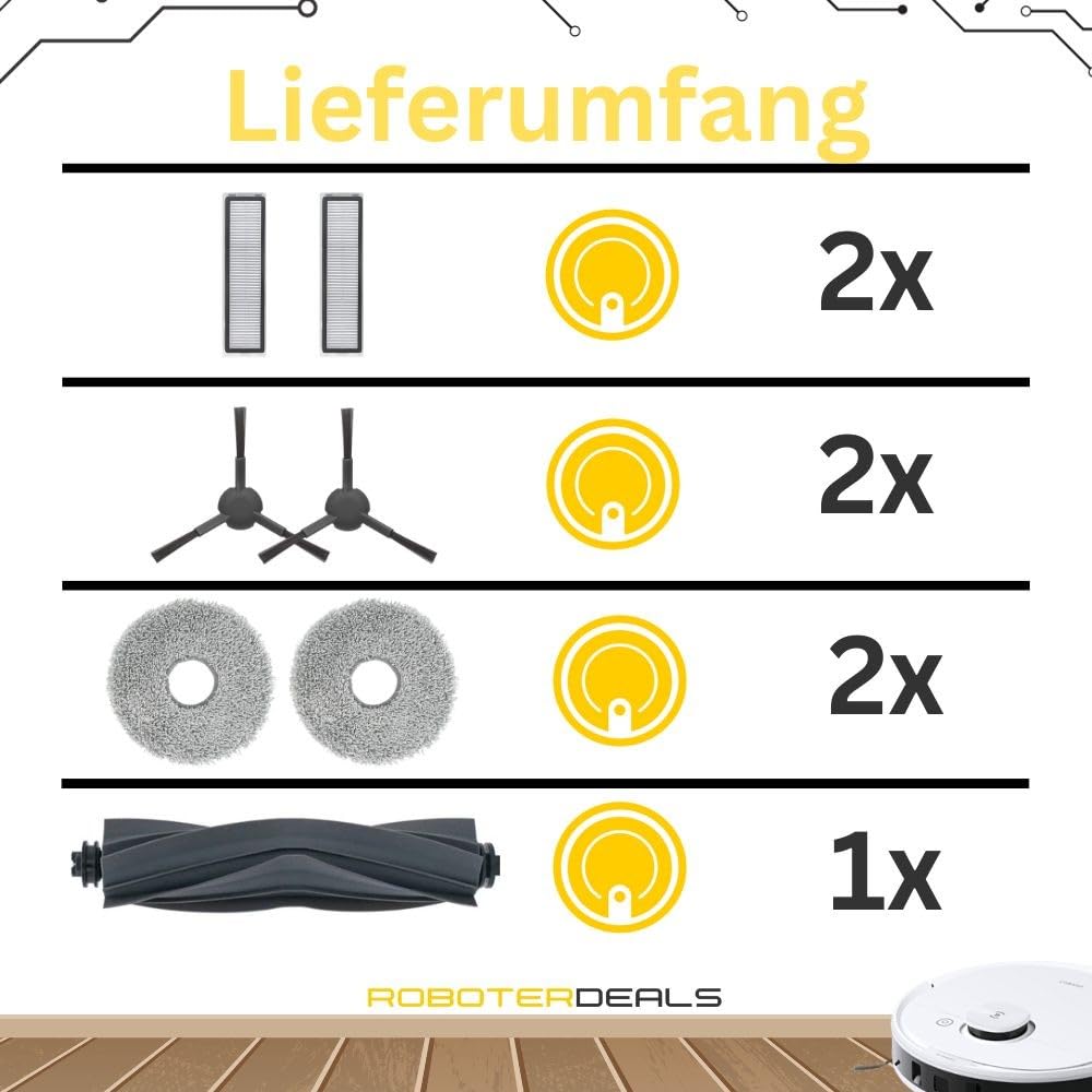 Roboter Deals - Zubehör Set, Ersatzteile für Dreame L20 Ultra Staubsaugroboter (2X Filter, 2X Seitenbürste, 2X Pad, 1x Hauptbürste). 100% passgenau, hohe Qualität, sehr langlebig.