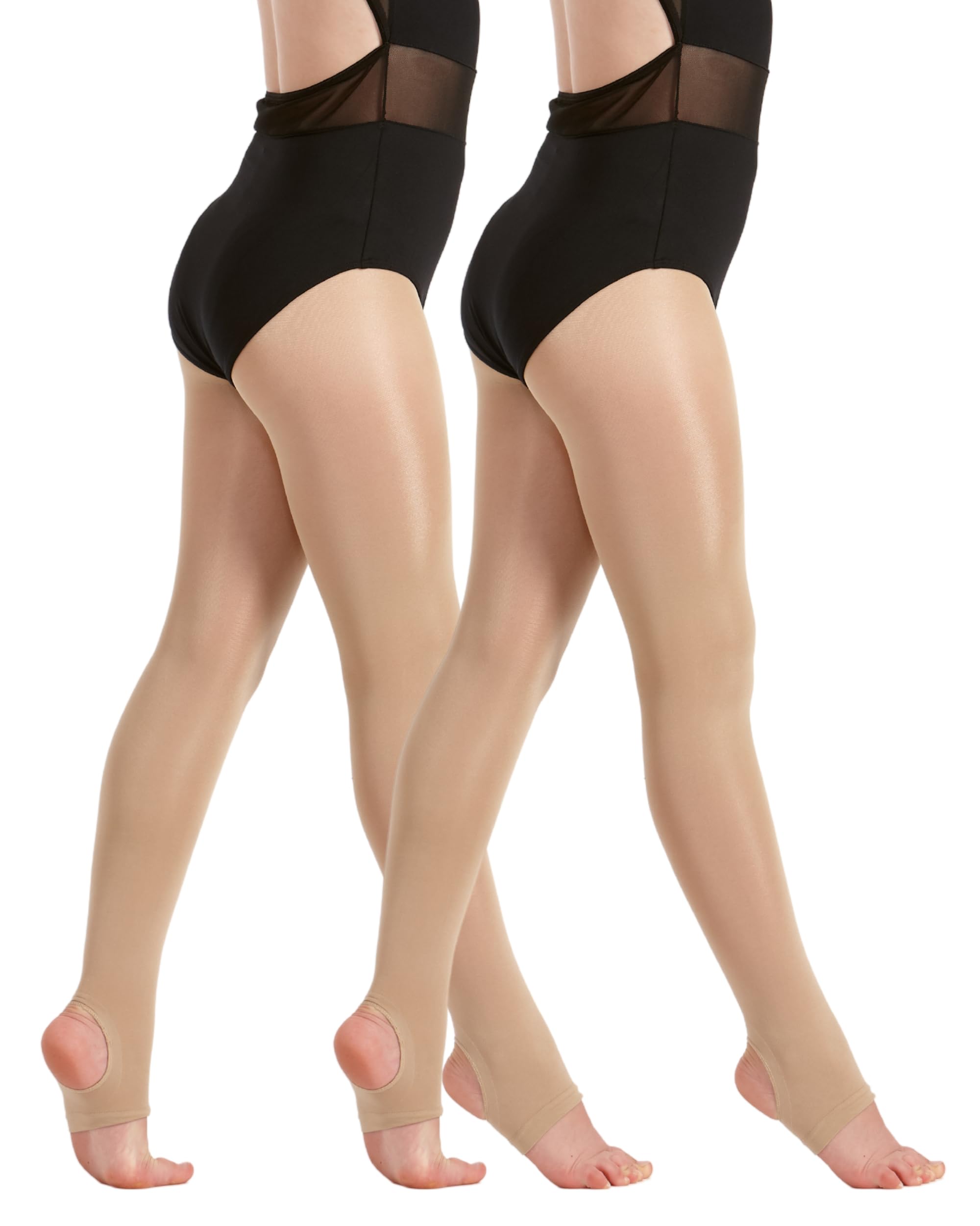 2 Pairs Shimmer Stirrup Dance Tights - Light Toast - Large