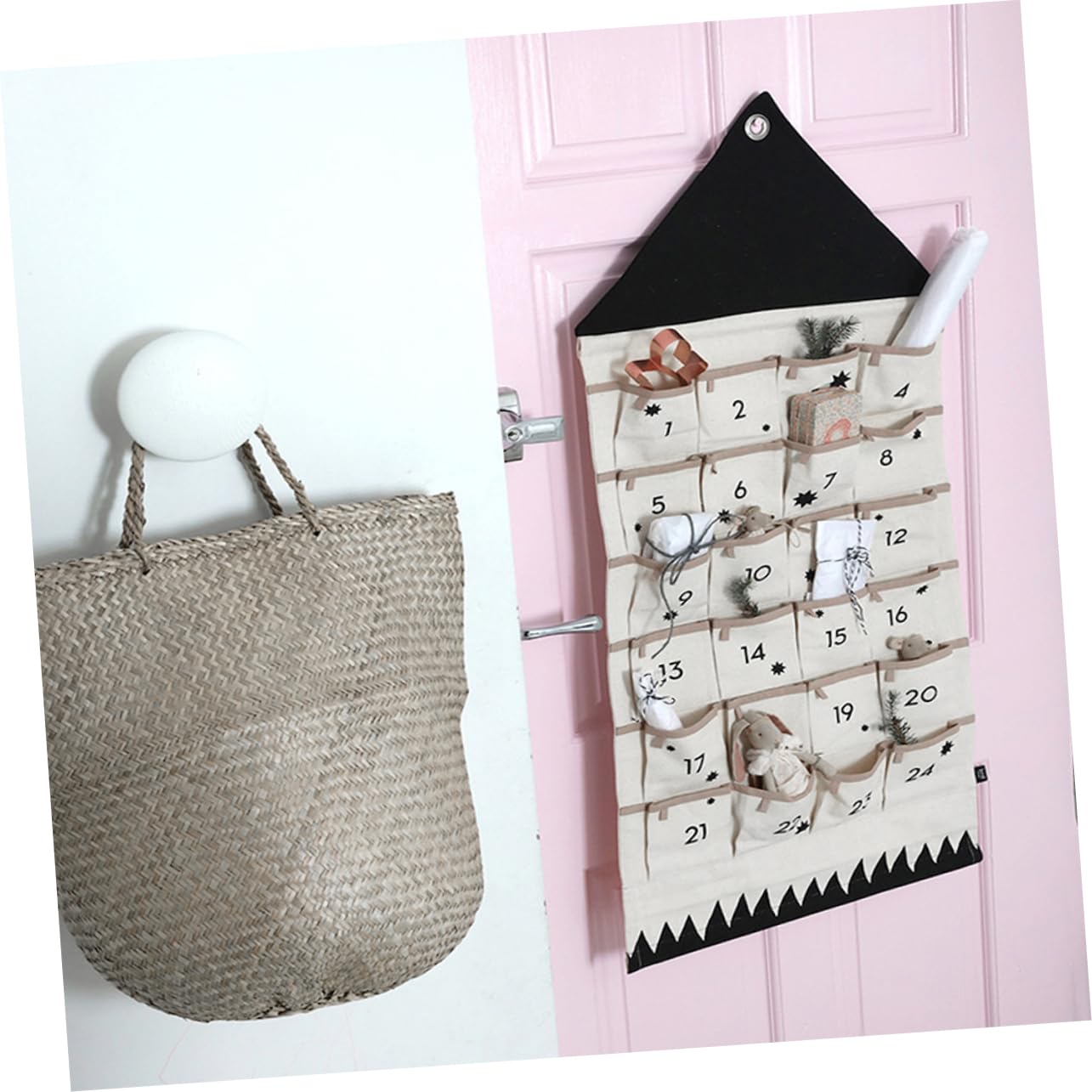 VILLCASE 2Pcs Countdown Calendar Storage Bag Wall Hanging Organizer with Christmas Decoration for Space Saving Home Decor for Walls Doors and Windows