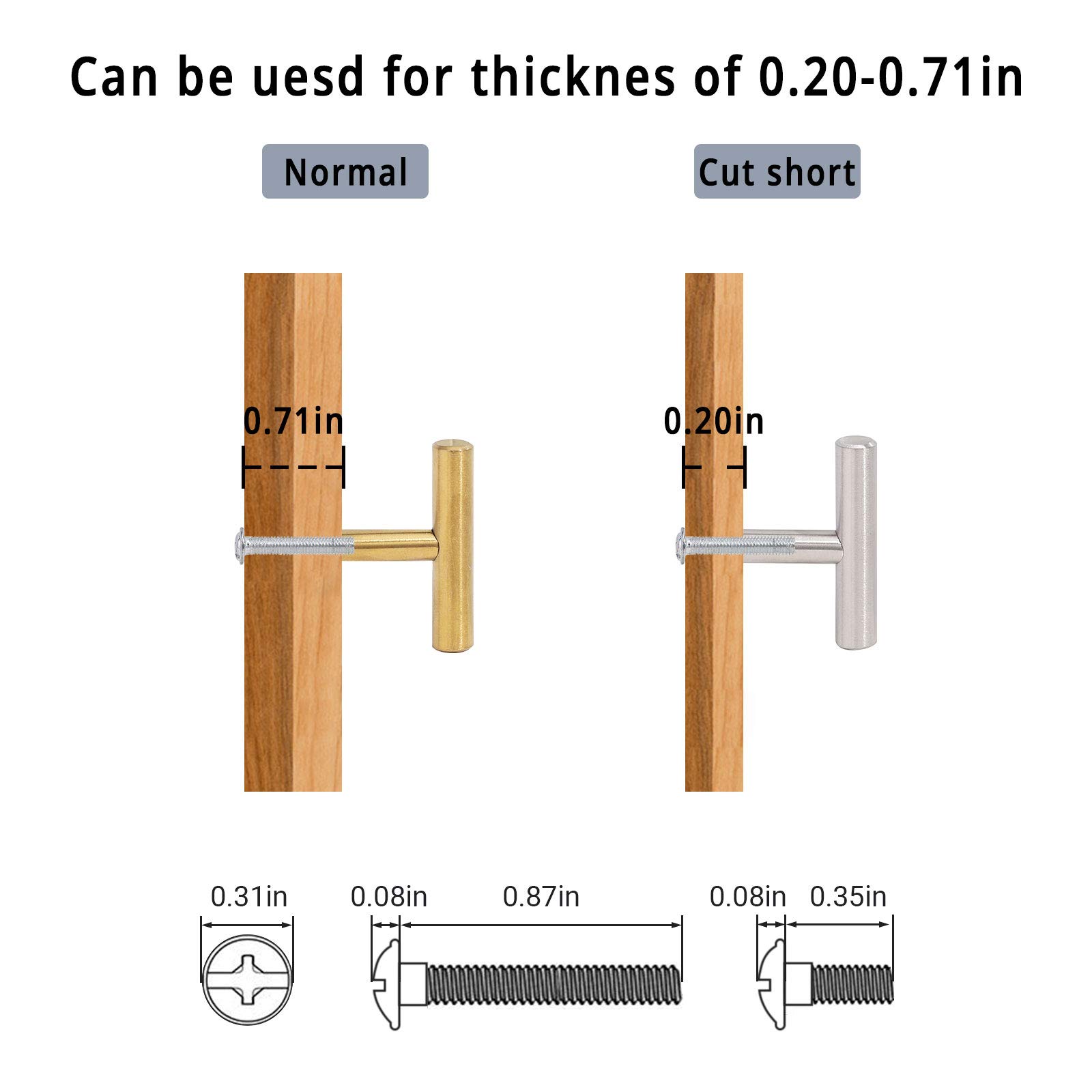 Gold Resin Tray Handles - 6PCS 100mm T-Shape Metal Handles With Screws