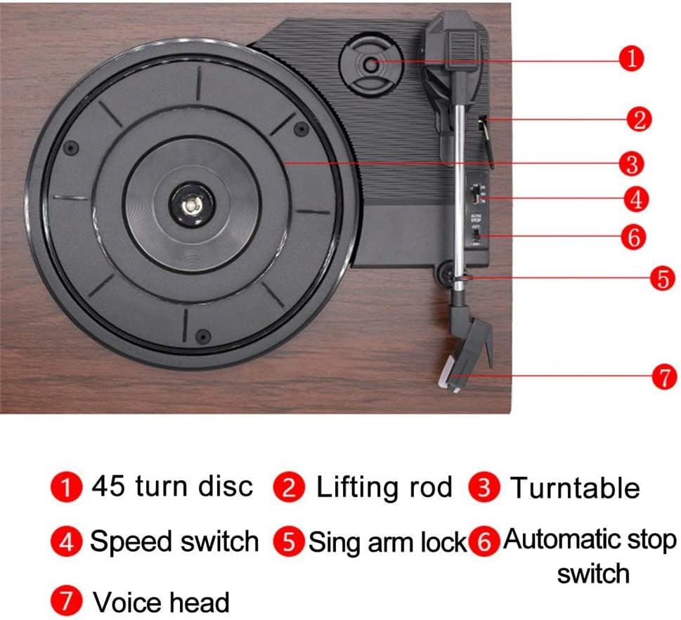 33/45/ 78 RPM Record Player Antique Gramophone Turntable Disc Vinyl Audio PH 2.0 Stereo 3.5mm Output Out 5V